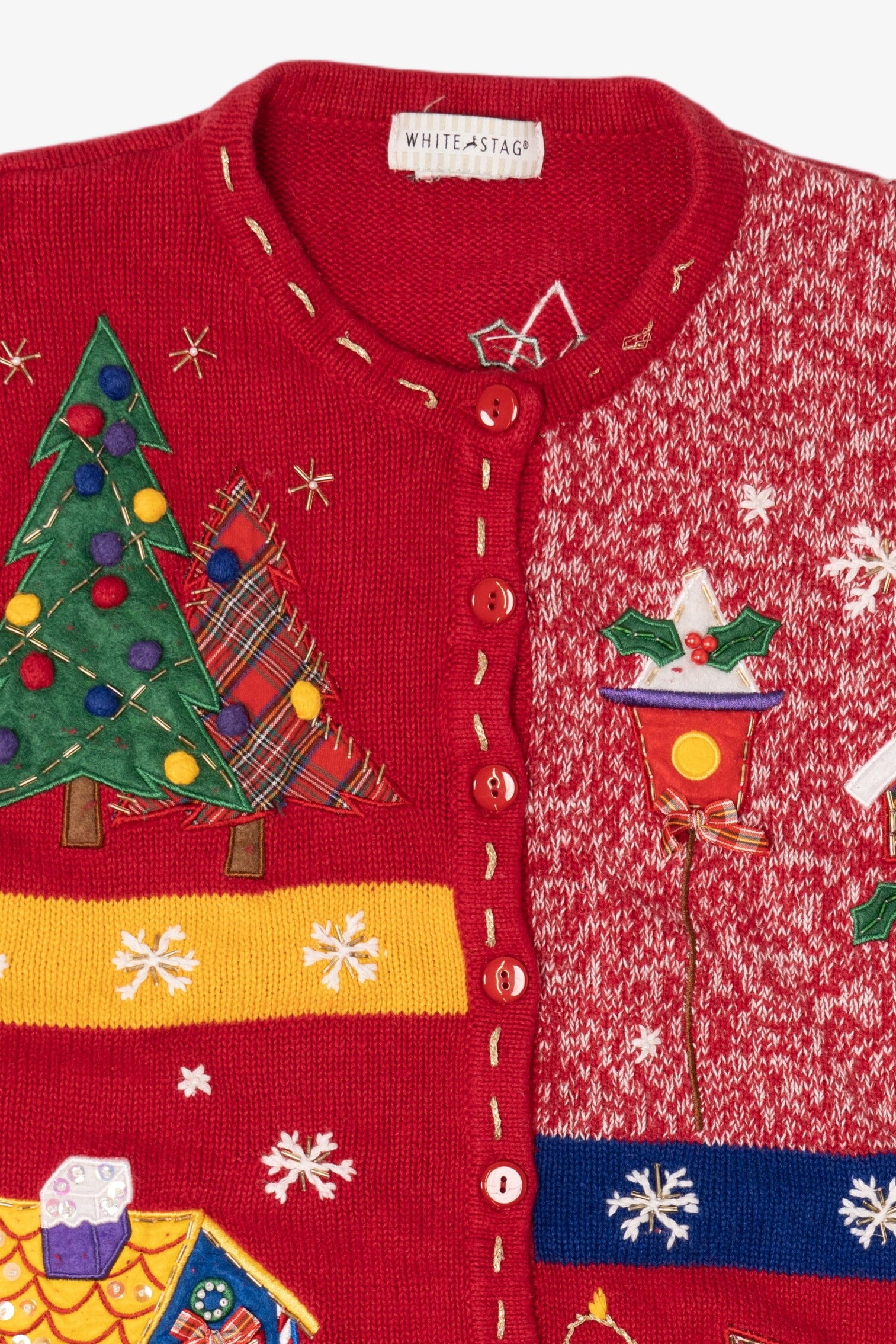 Vintage Red White Stag Ugly Christmas Cardigan (1990s)