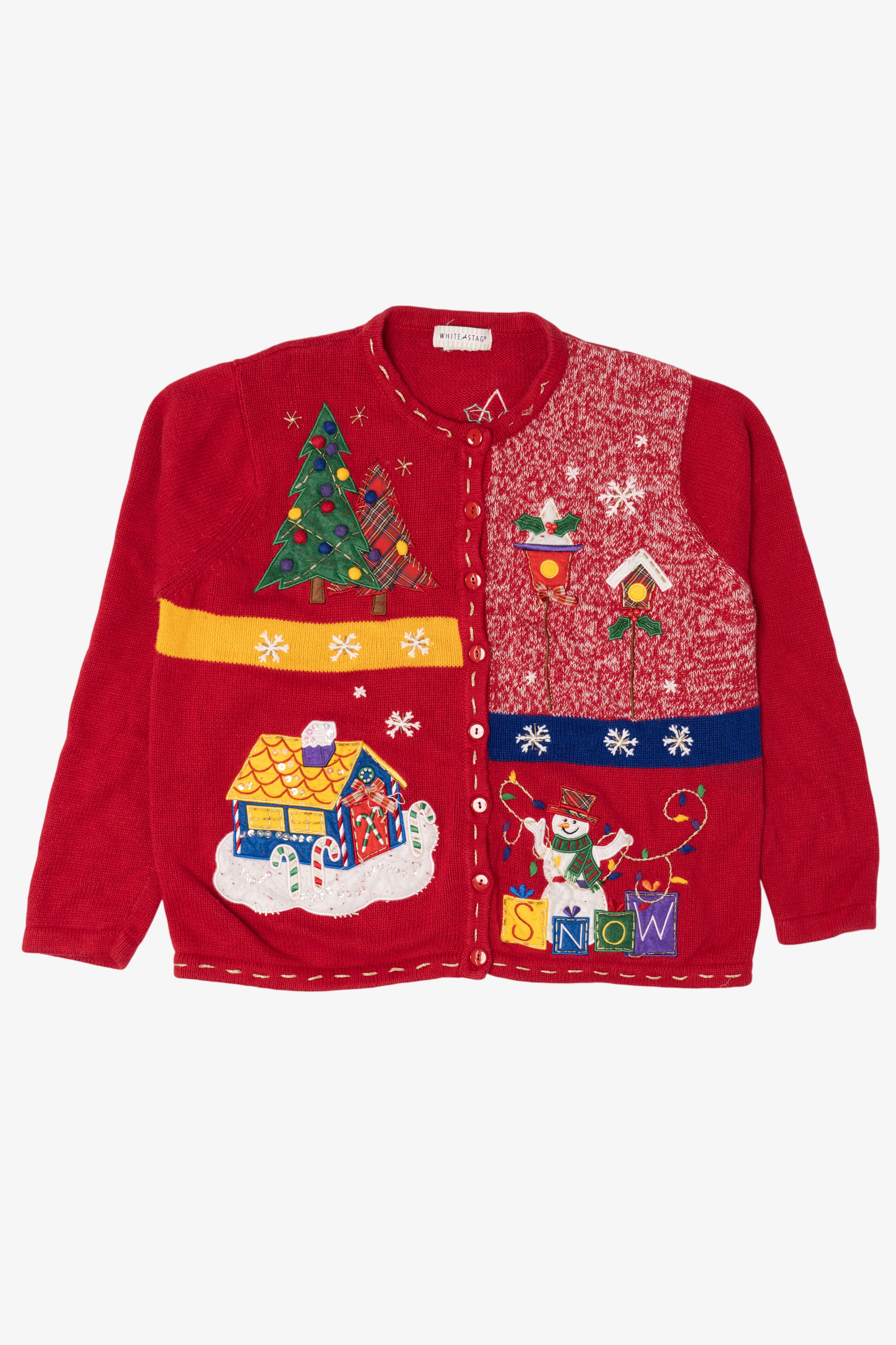 Vintage Red White Stag Ugly Christmas Cardigan (1990s)