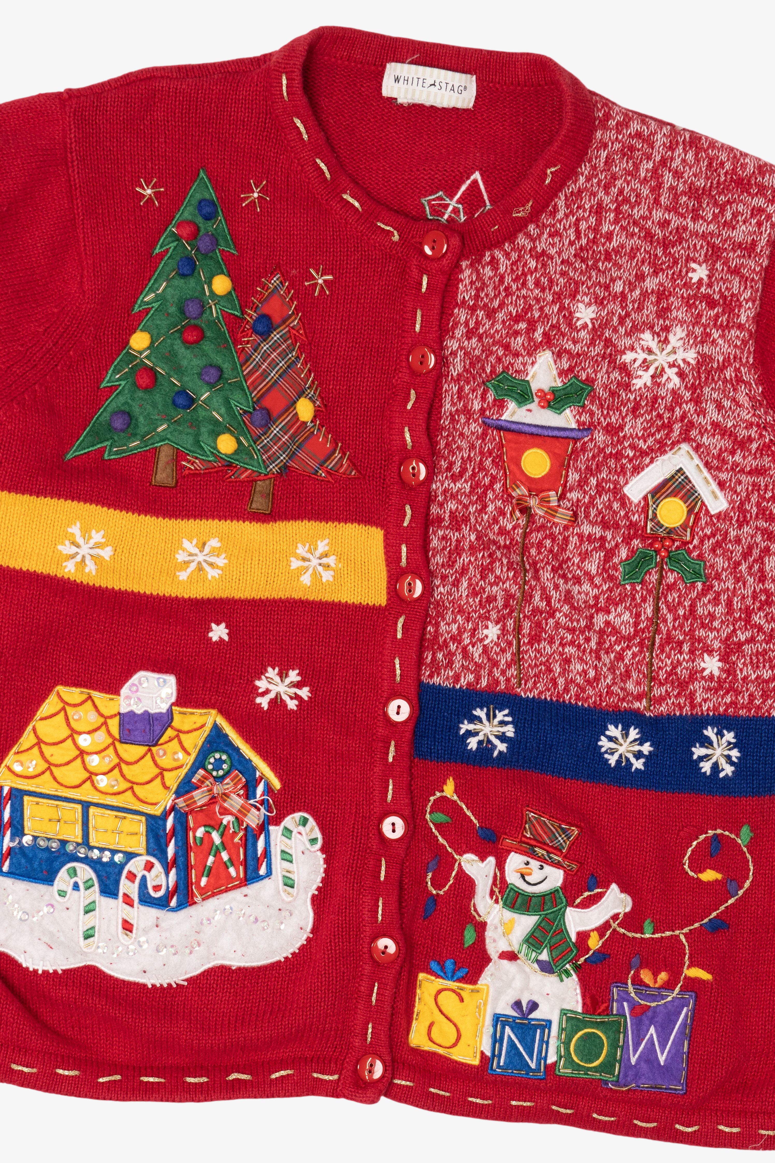 Vintage Red White Stag Ugly Christmas Cardigan (1990s)