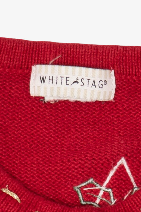 Vintage Red White Stag Ugly Christmas Cardigan (1990s)