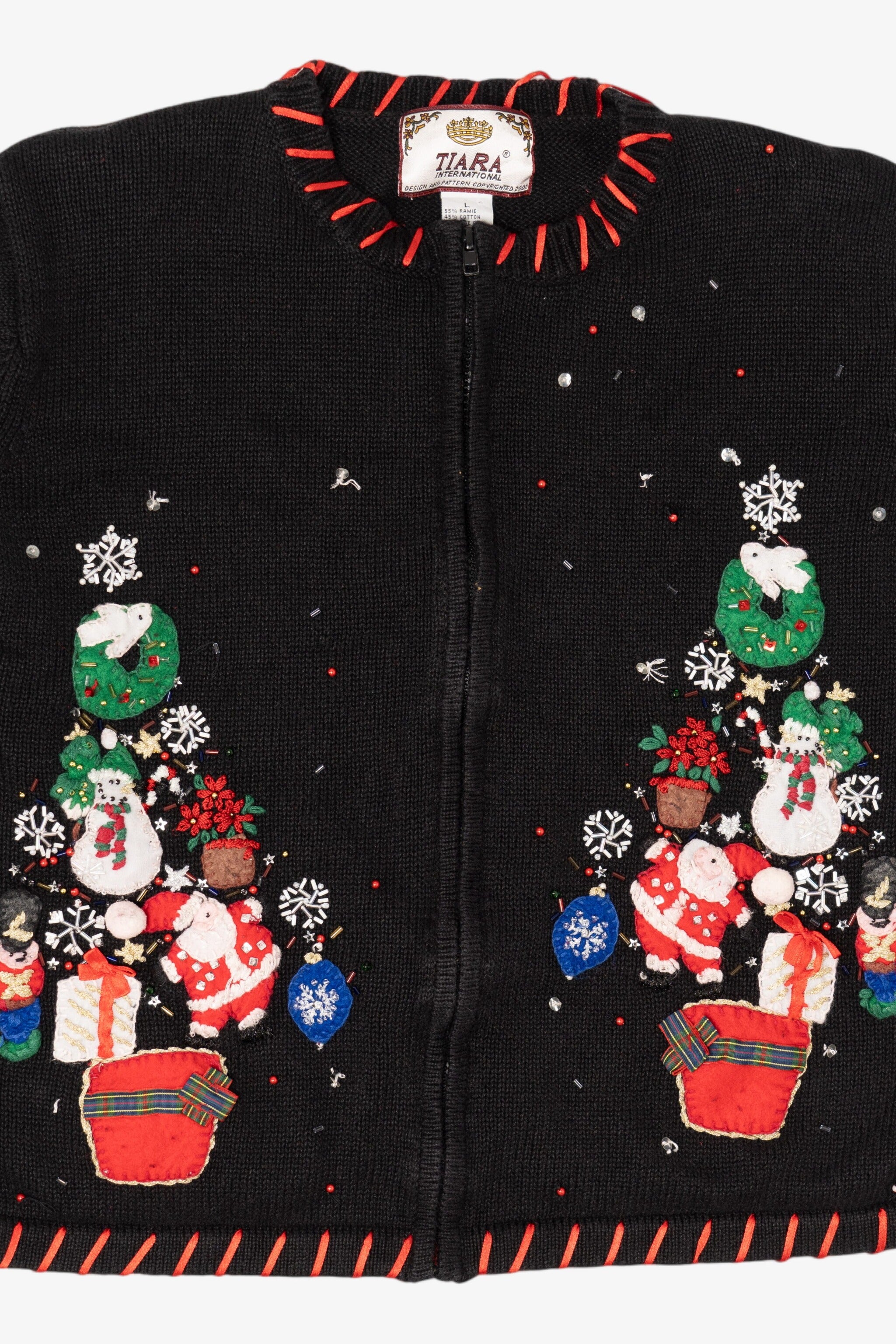 Vintage Black Tiara Santa Ugly Christmas Cardigan (2000s)