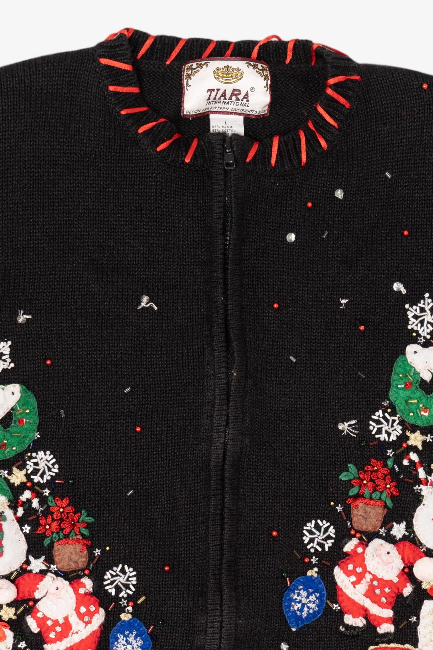 Vintage Black Tiara Santa Ugly Christmas Cardigan (2000s)