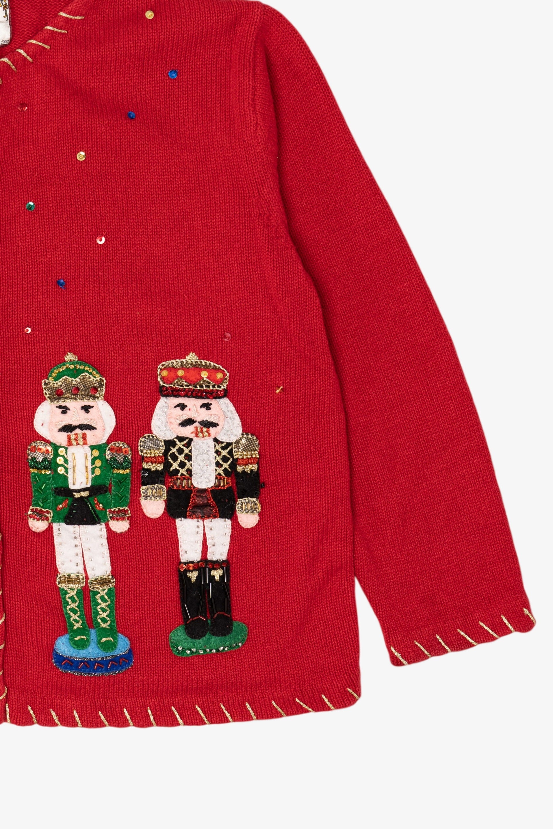 Vintage Red Tiara Nutcrackers Ugly Christmas Cardigan (2000s)