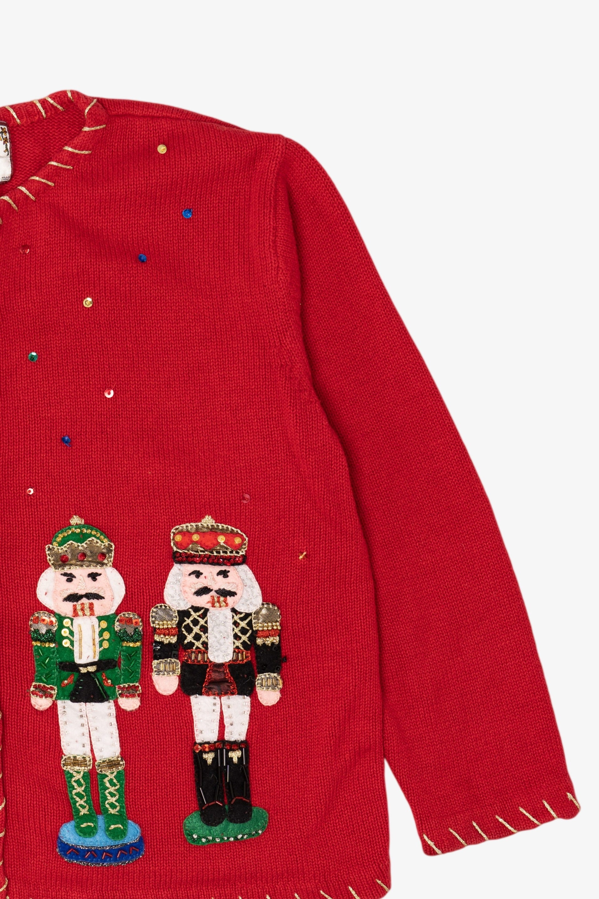 Vintage Red Tiara Nutcrackers Ugly Christmas Cardigan (2000s)