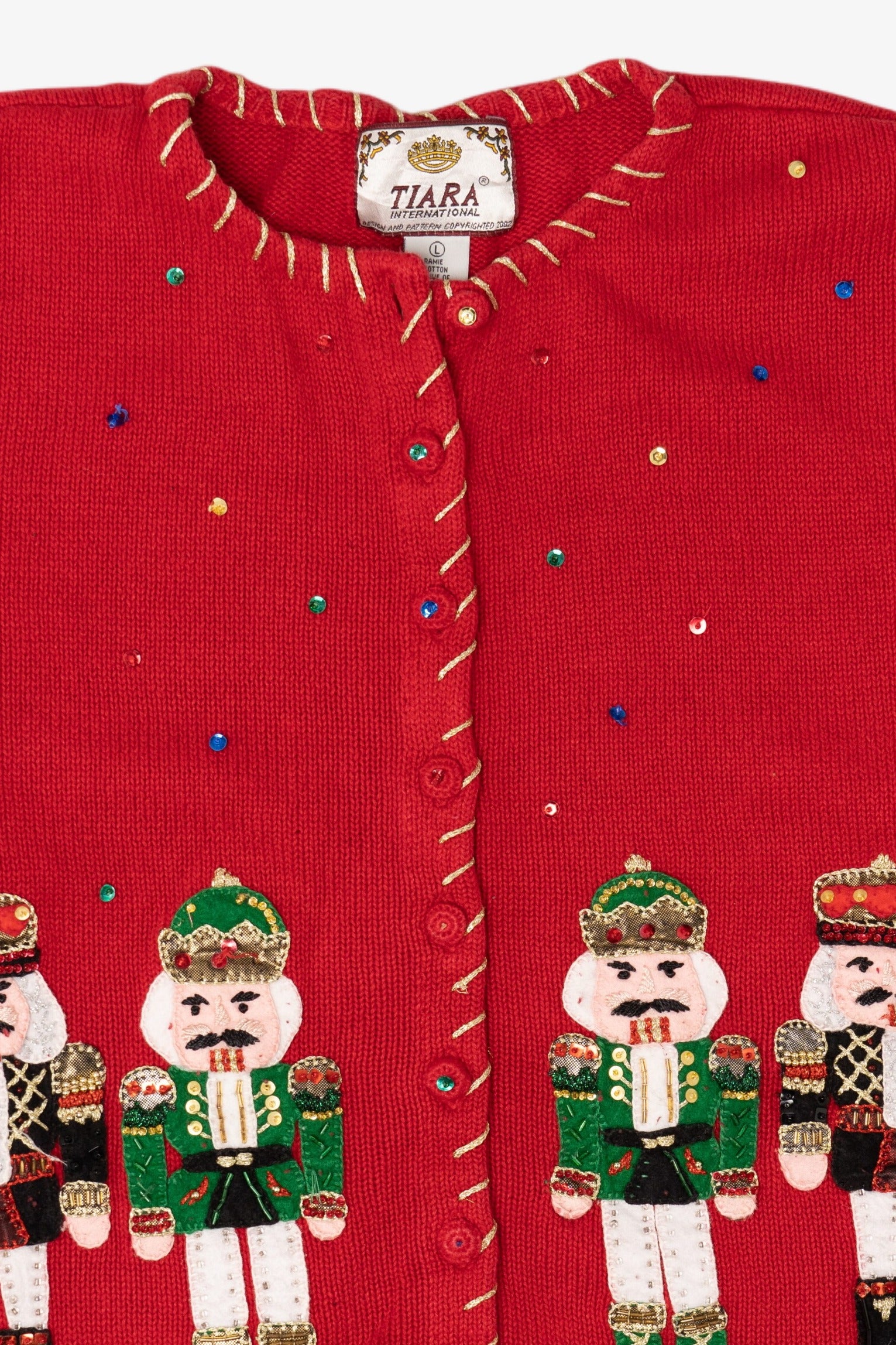 Vintage Red Tiara Nutcrackers Ugly Christmas Cardigan (2000s)