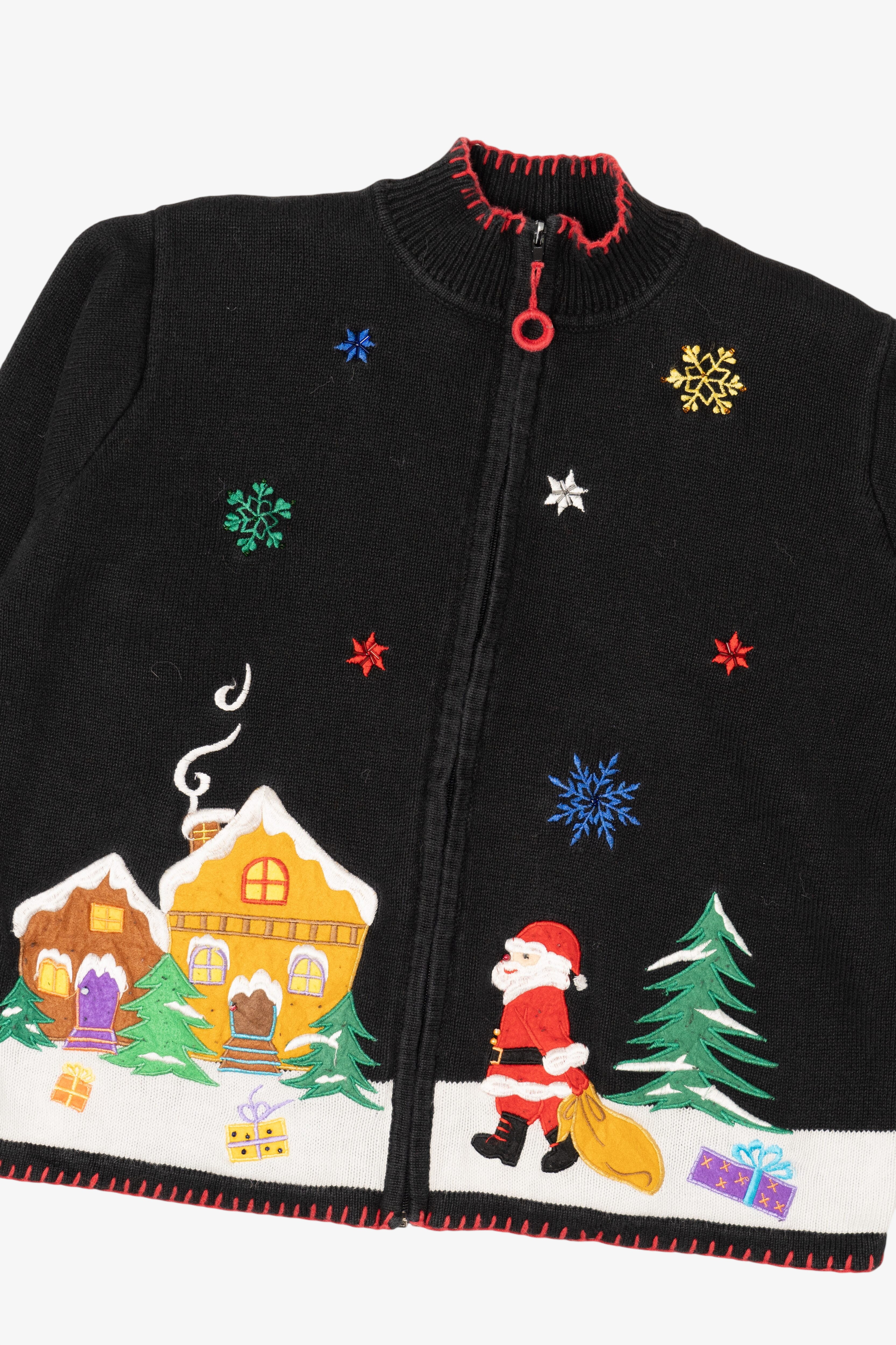 Vintage Black Arriviste Santa Ugly Christmas Cardigan (1990s)