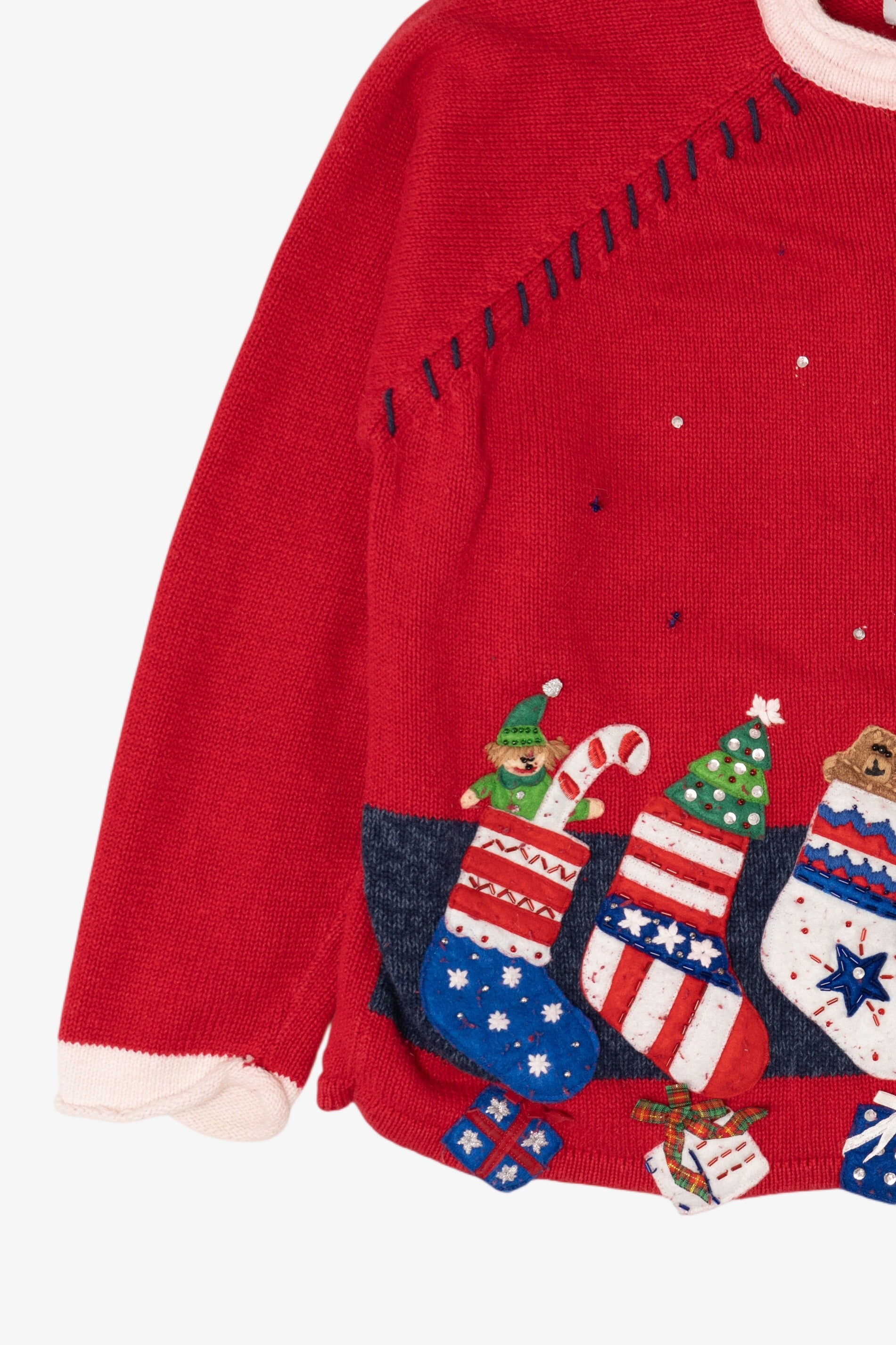 Vintage Red Heirloom Collectibles Stockings Ugly Christmas Cardigan (2000s)