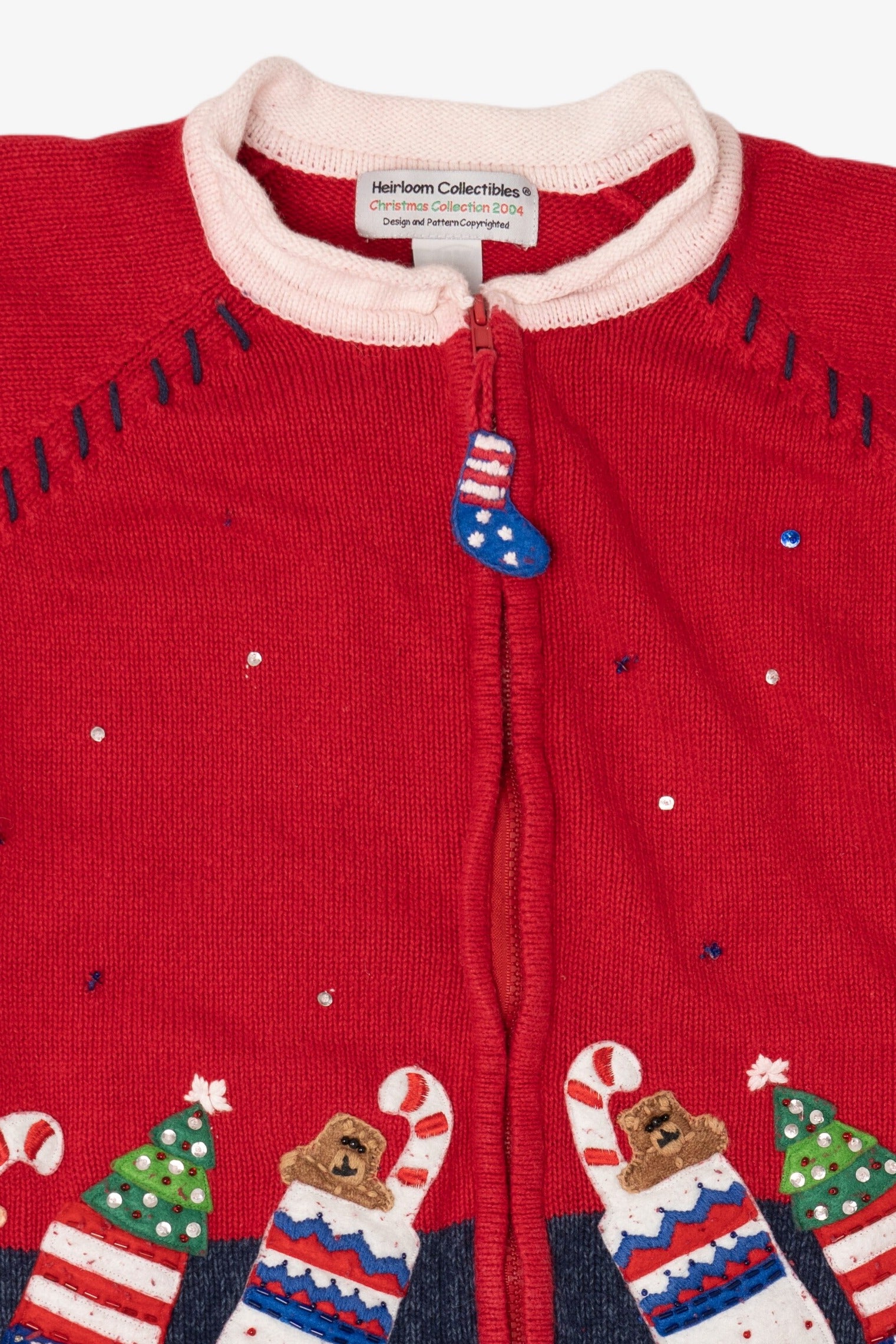 Vintage Red Heirloom Collectibles Stockings Ugly Christmas Cardigan (2000s)