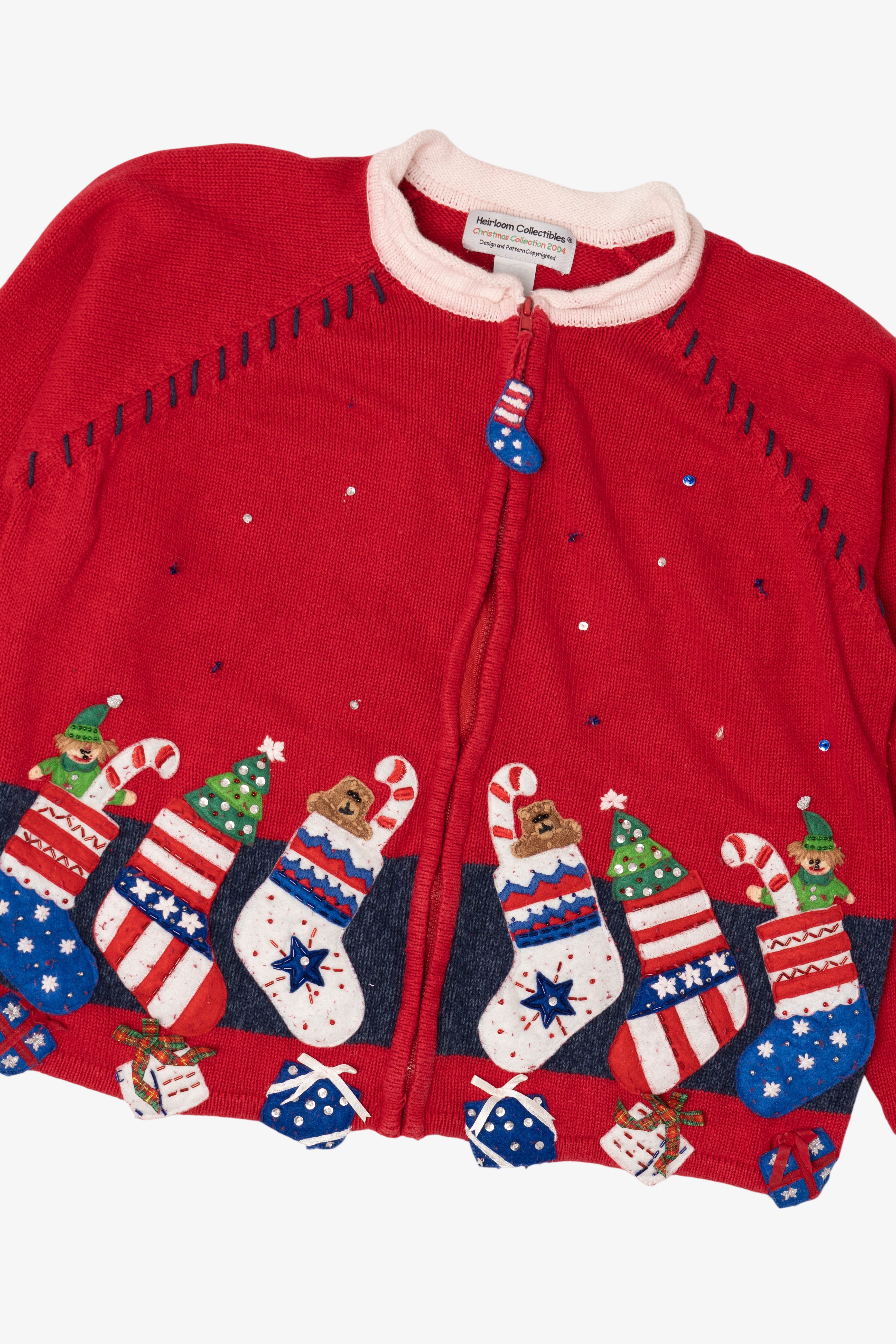 Vintage Red Heirloom Collectibles Stockings Ugly Christmas Cardigan (2000s)
