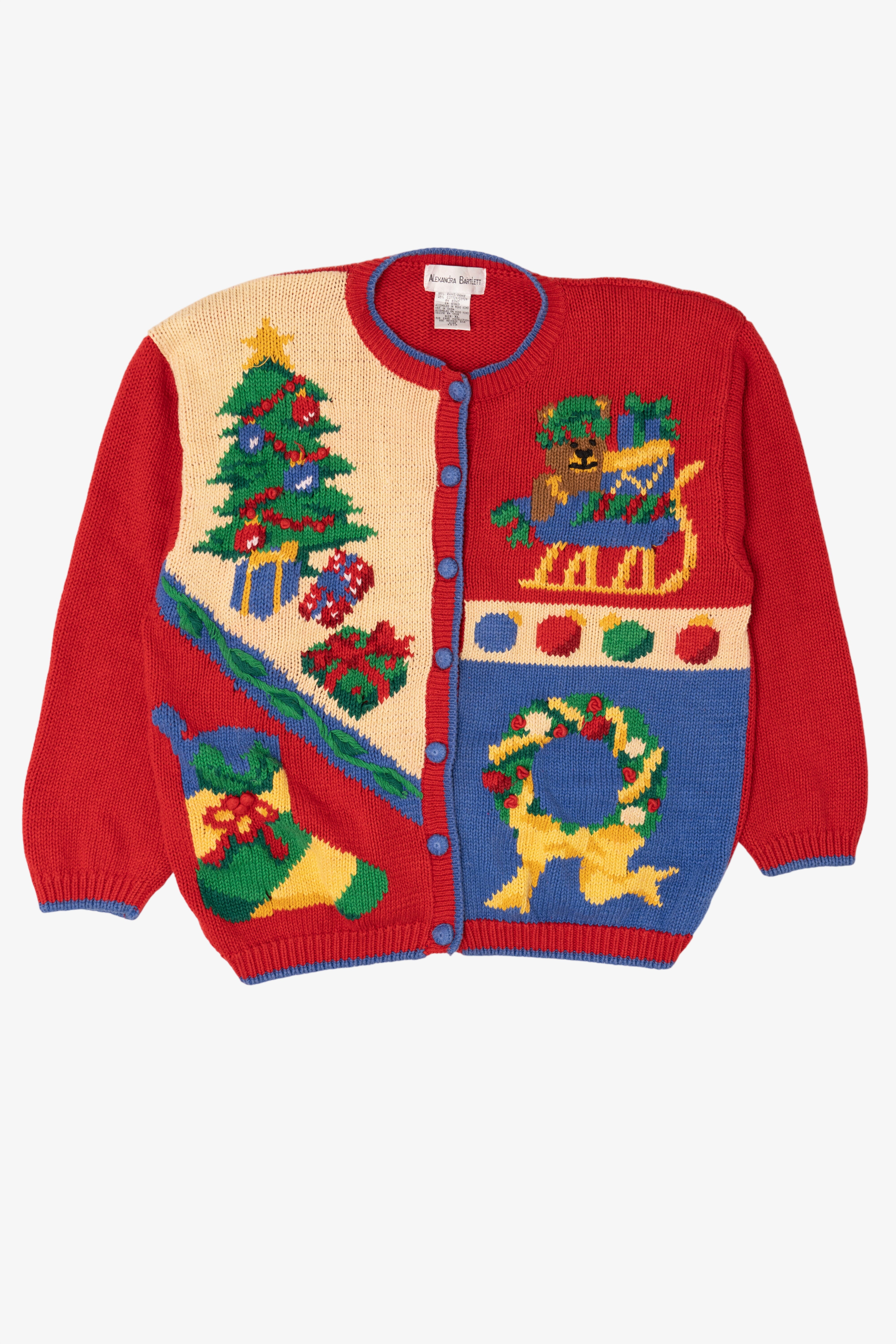 Vintage Red Alexandra Bartlett Presents Ugly Christmas Cardigan (1990s)