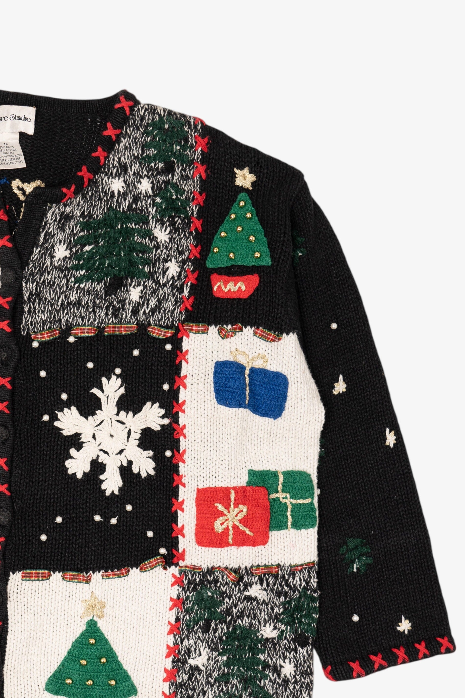Vintage Black Hampshire Studio Ugly Christmas Cardigan (1990s)