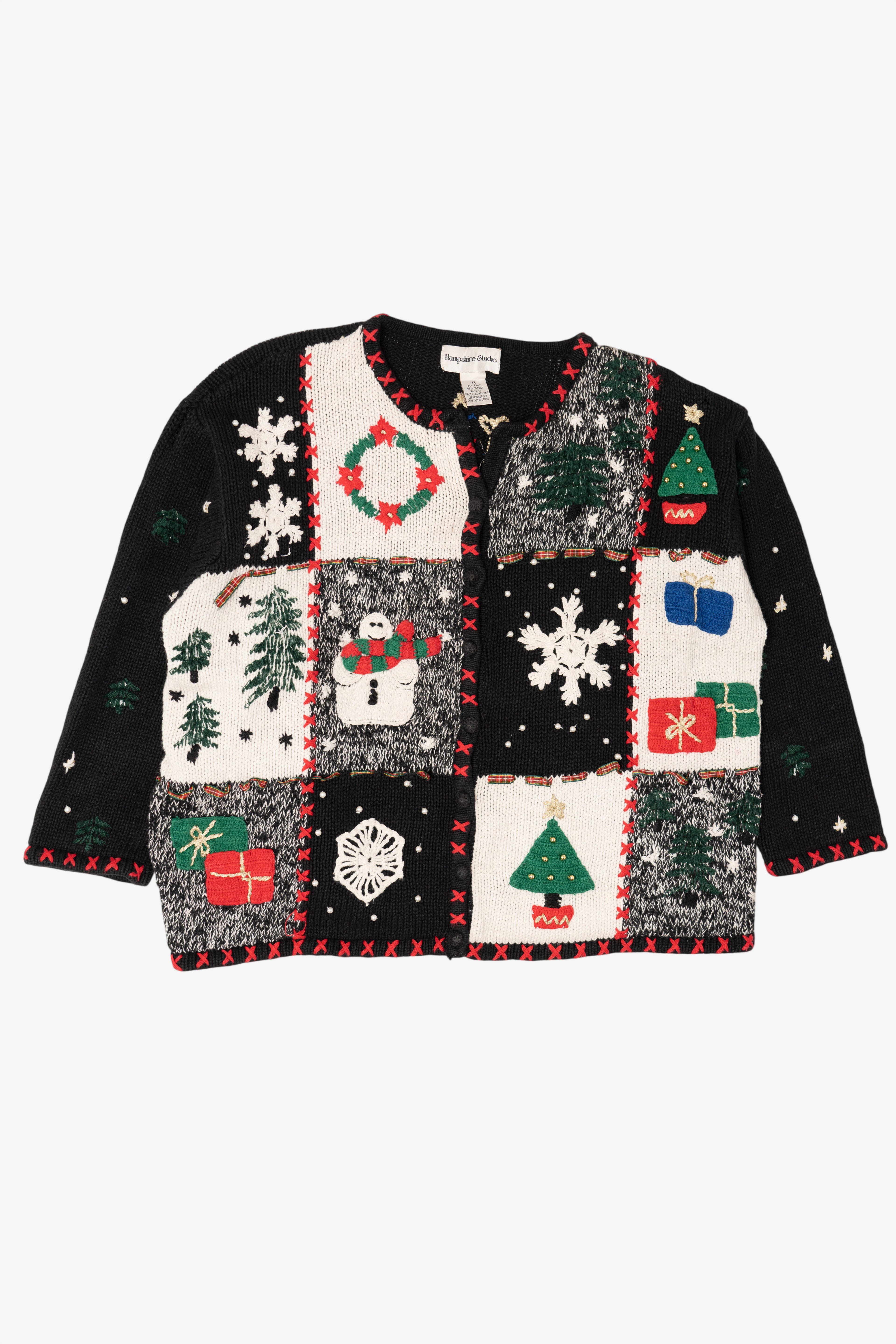 Vintage Black Hampshire Studio Ugly Christmas Cardigan (1990s)