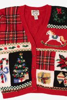 Vintage Red Heirloom Collectibles Ugly Christmas Cardigan (1990s)