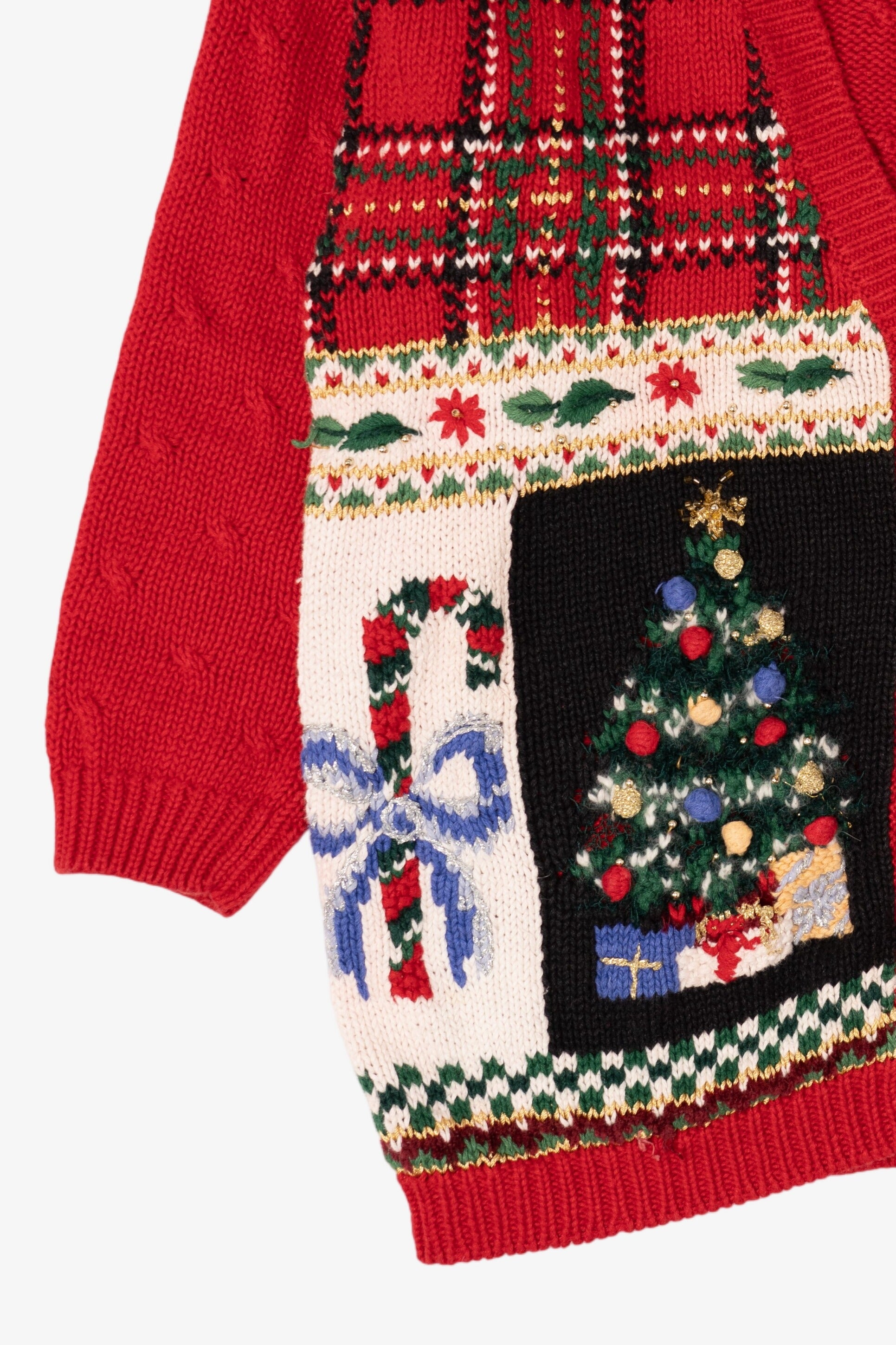 Vintage Red Heirloom Collectibles Ugly Christmas Cardigan (1990s)