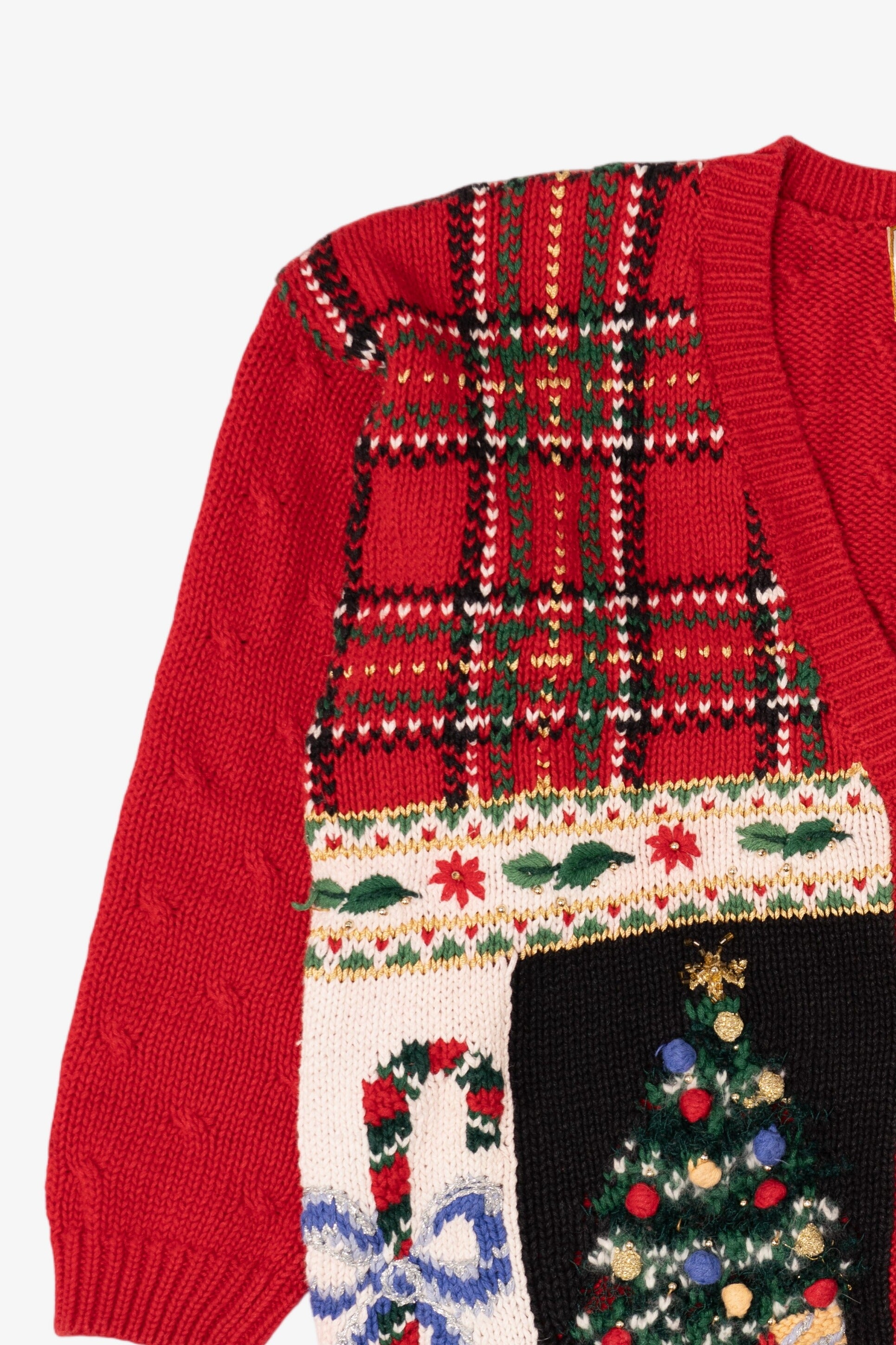 Vintage Red Heirloom Collectibles Ugly Christmas Cardigan (1990s)
