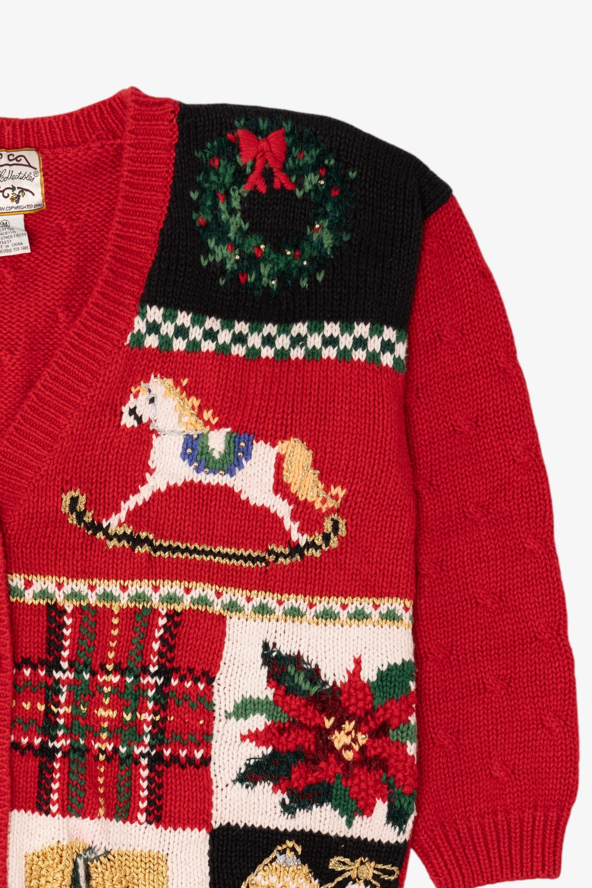 Vintage Red Heirloom Collectibles Ugly Christmas Cardigan (1990s)