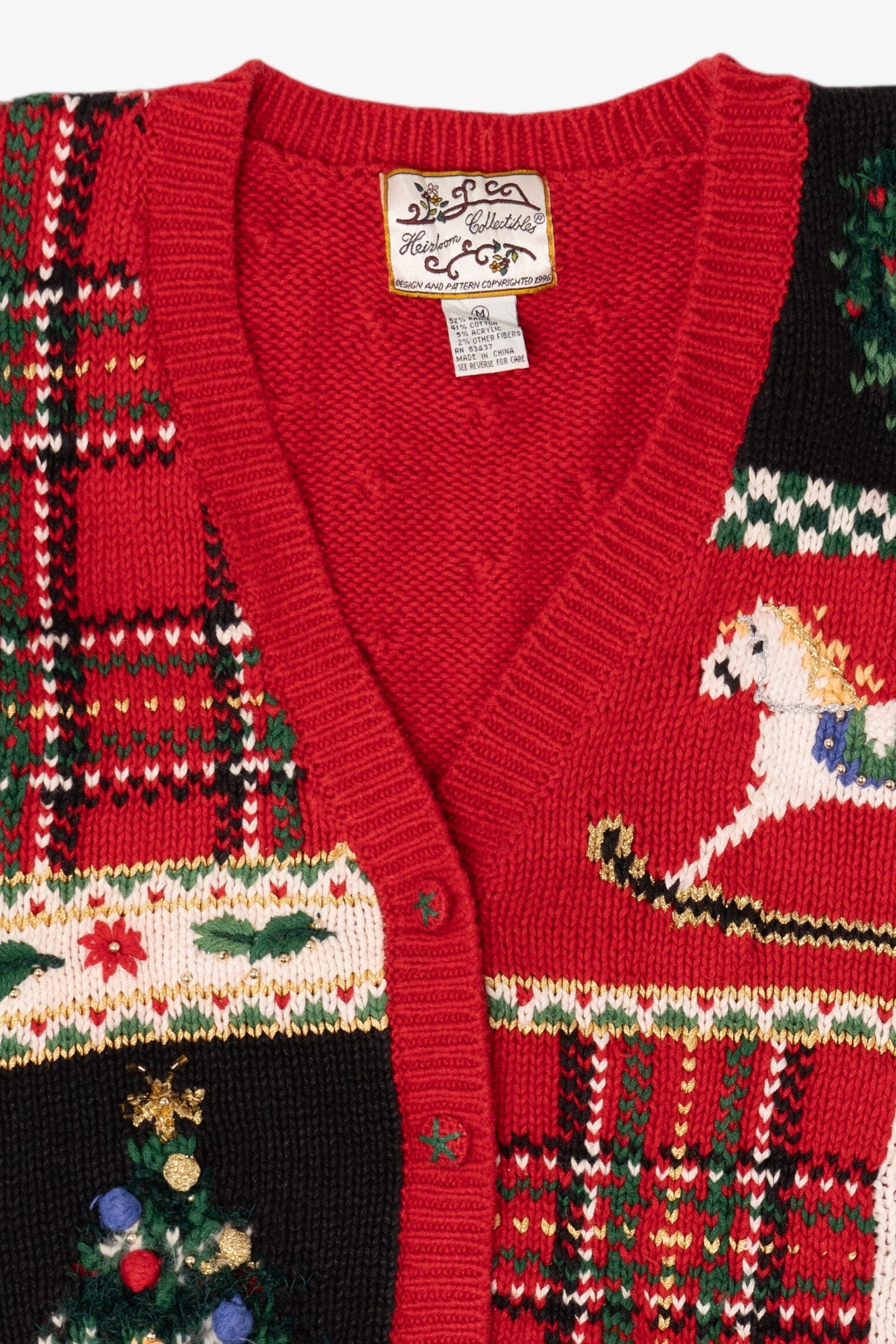 Vintage Red Heirloom Collectibles Ugly Christmas Cardigan (1990s)