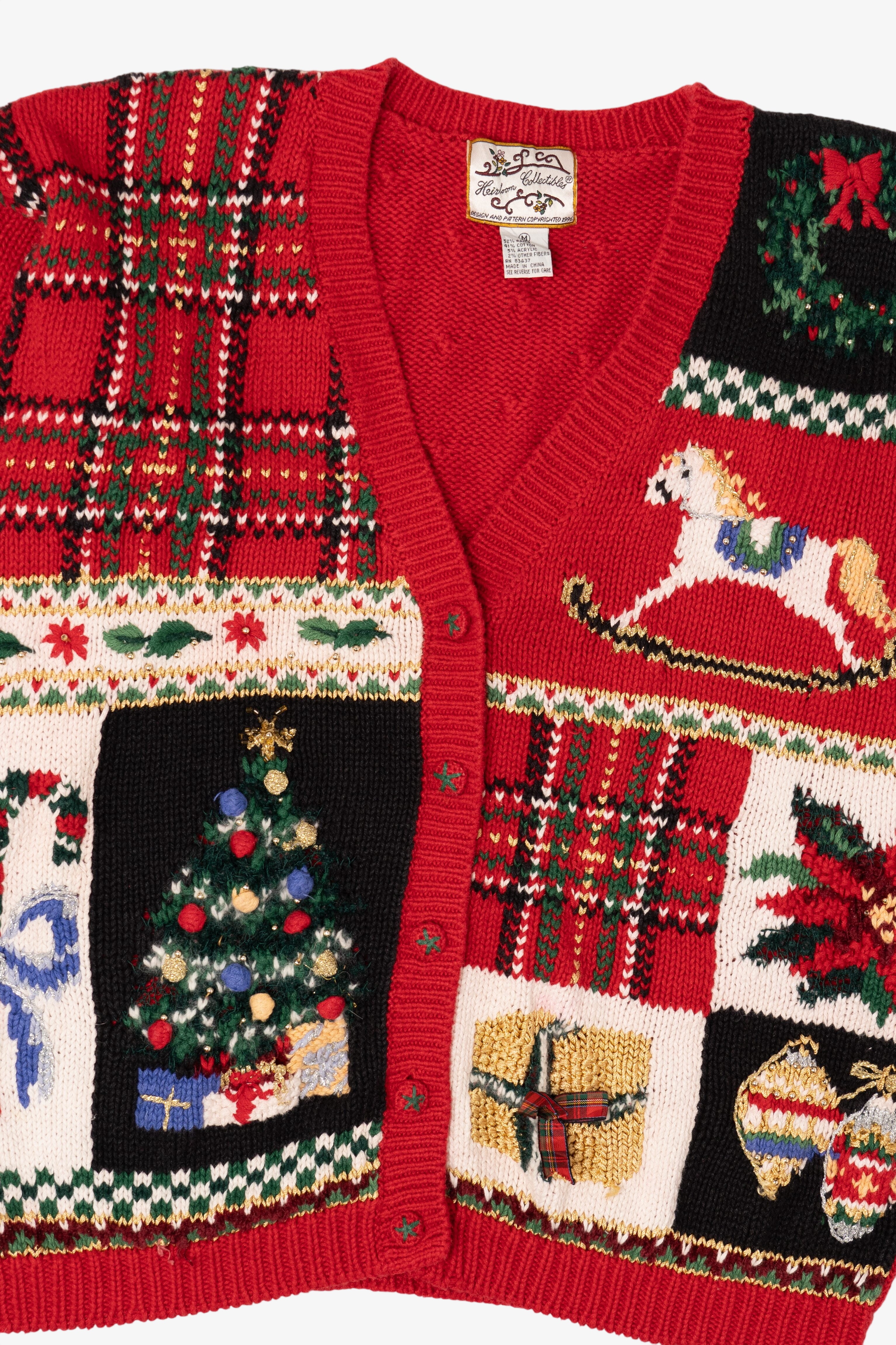 Vintage Red Heirloom Collectibles Ugly Christmas Cardigan (1990s)