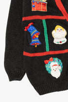 Vintage Black Work in Porgress Ugly Christmas Cardigan (1990s)