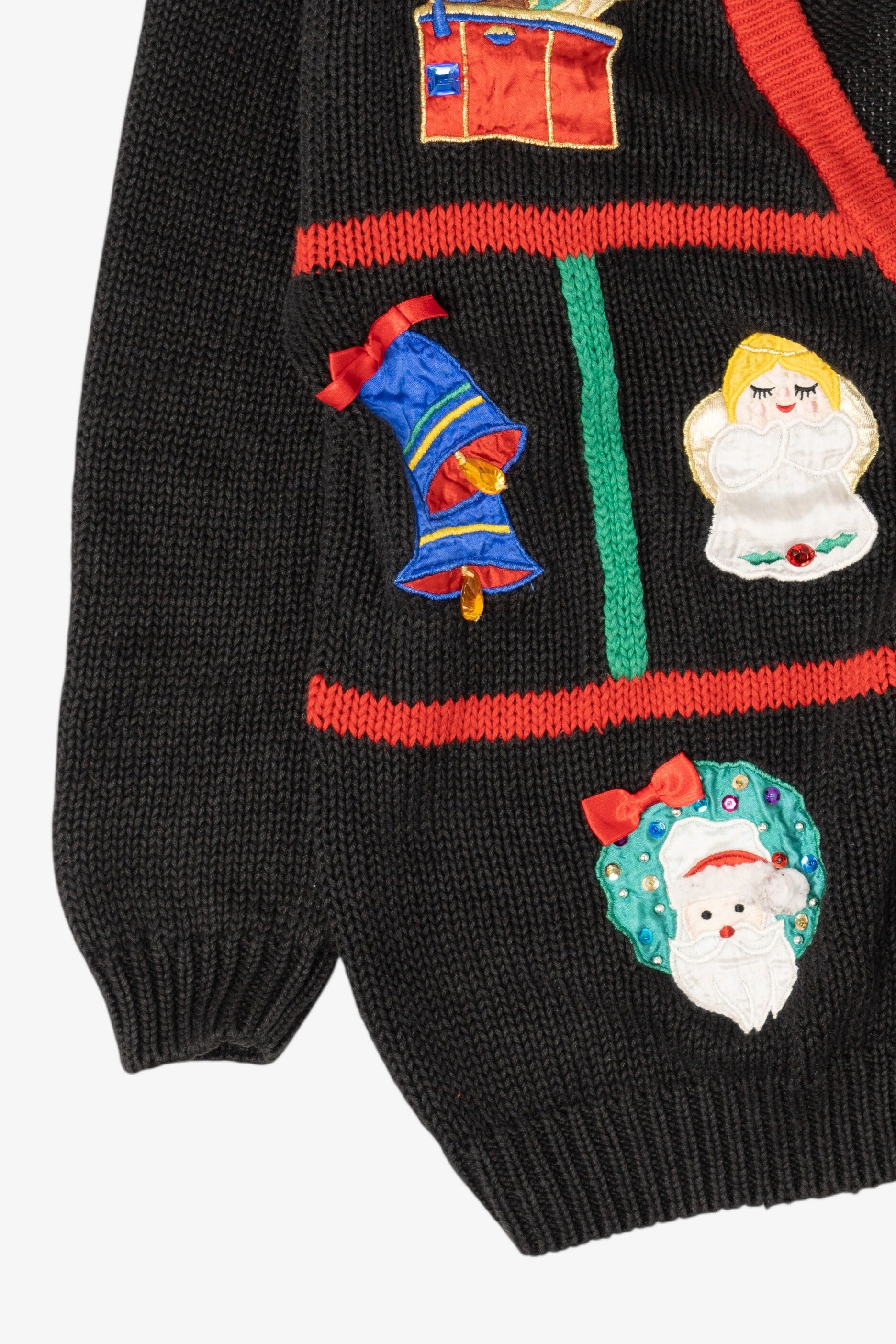 Vintage Black Work in Porgress Ugly Christmas Cardigan (1990s)