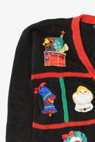 Vintage Black Work in Porgress Ugly Christmas Cardigan (1990s)