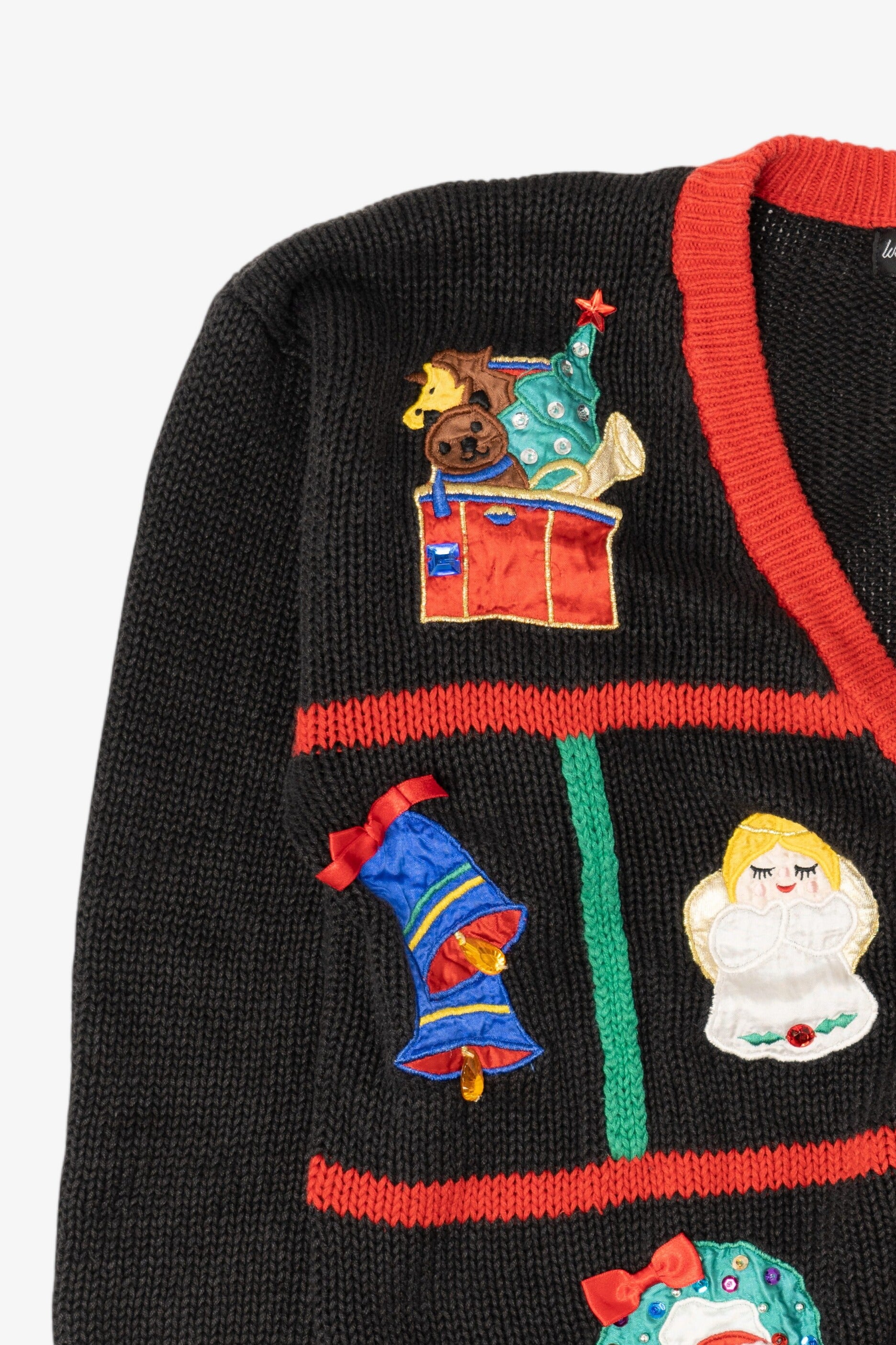 Vintage Black Work in Porgress Ugly Christmas Cardigan (1990s)