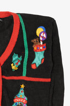 Vintage Black Work in Porgress Ugly Christmas Cardigan (1990s)