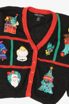 Vintage Black Work in Porgress Ugly Christmas Cardigan (1990s)