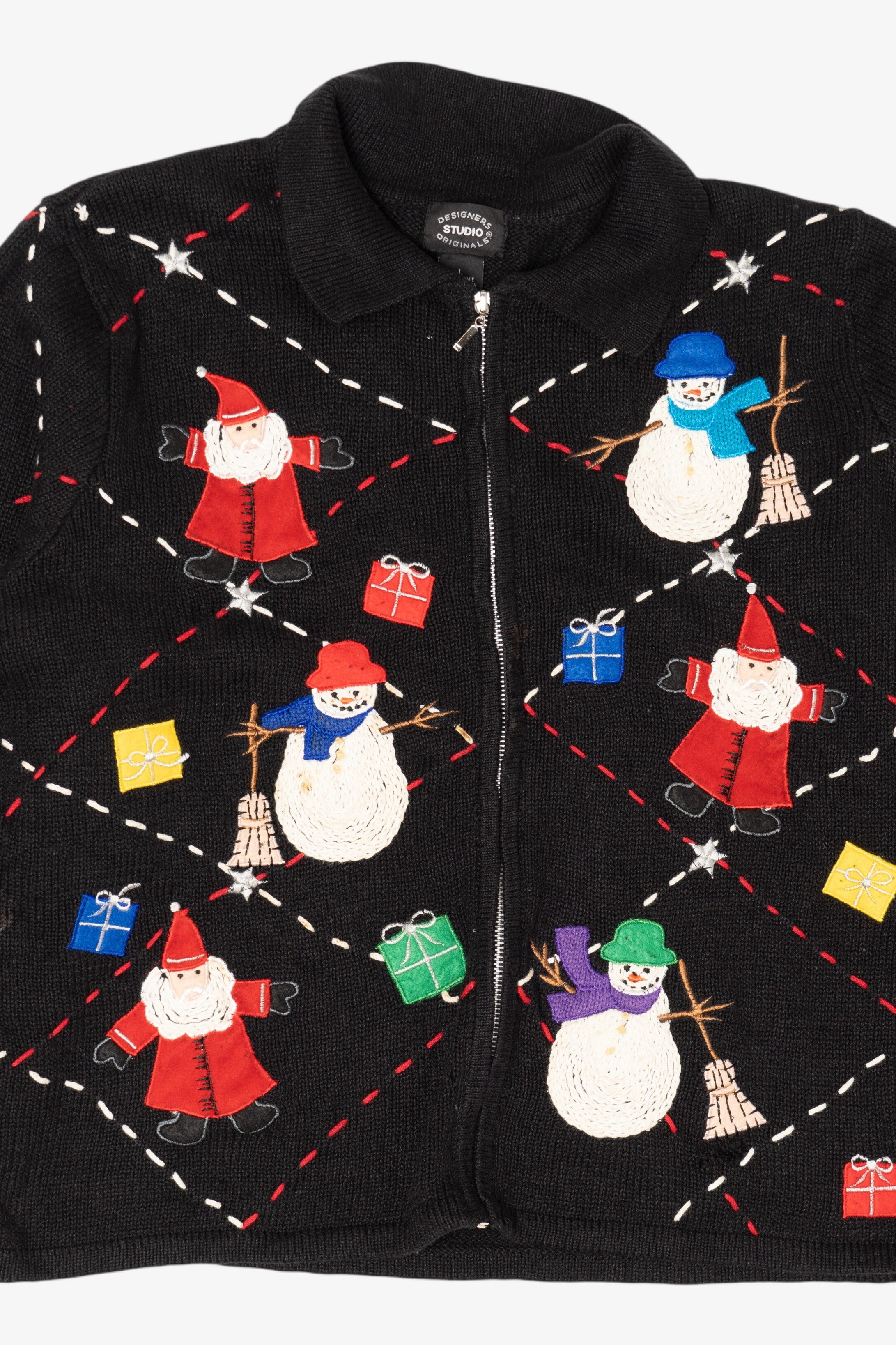 Vintage Black Designers Originals Studio Snowmen Ugly Christmas Cardigan (1990s)