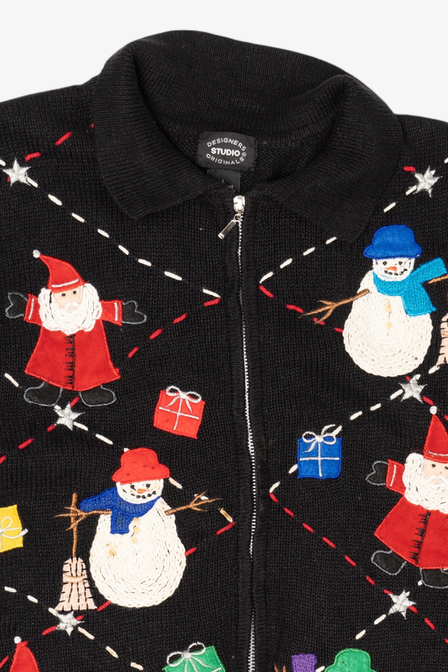 Vintage Black Designers Originals Studio Snowmen Ugly Christmas Cardigan (1990s)