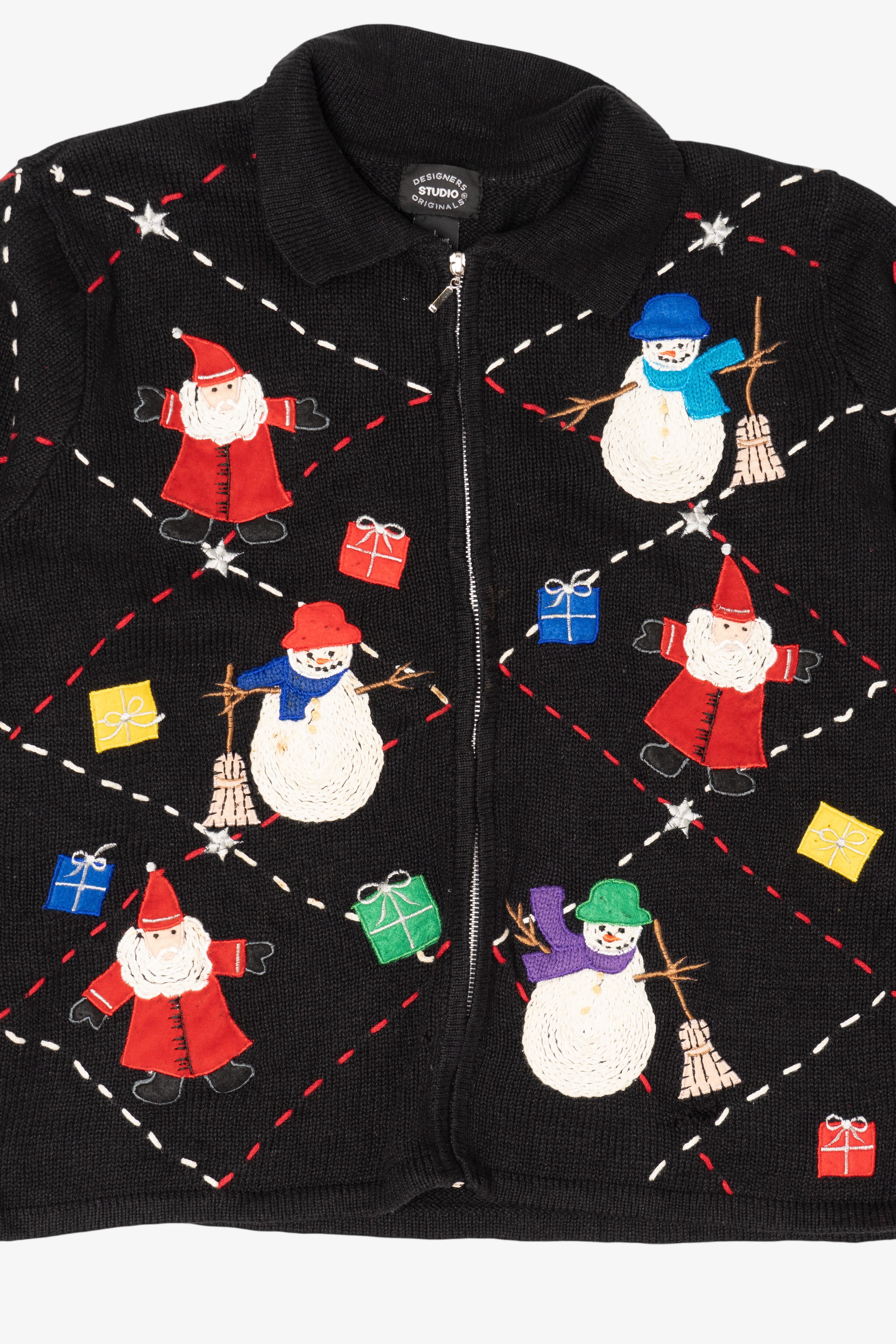 Vintage Black Designers Originals Studio Snowmen Ugly Christmas Cardigan (1990s)