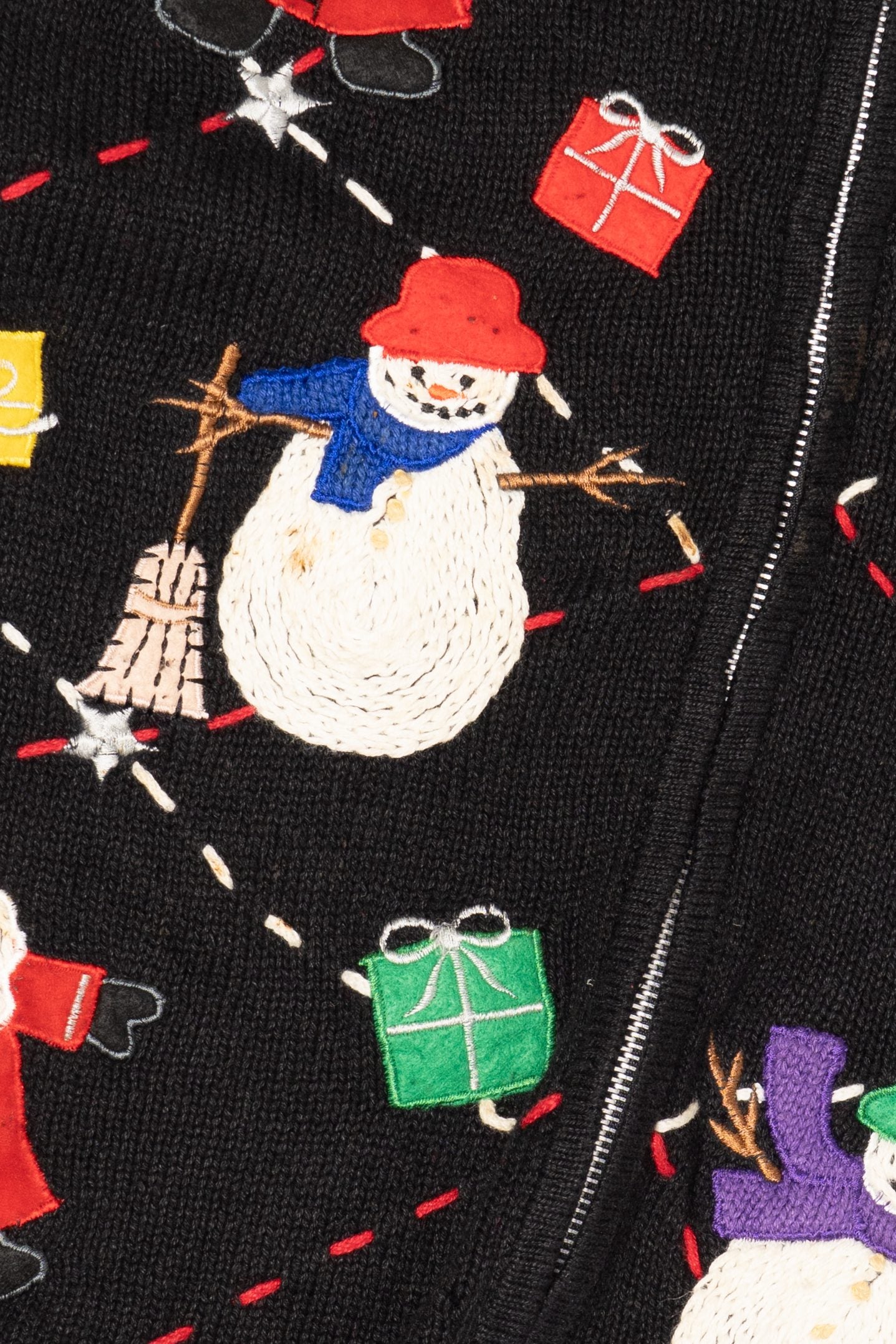 Vintage Black Designers Originals Studio Snowmen Ugly Christmas Cardigan (1990s)