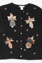 Vintage Black Cambridge Dry Goods Angels Ugly Christmas Cardigan (1990s)
