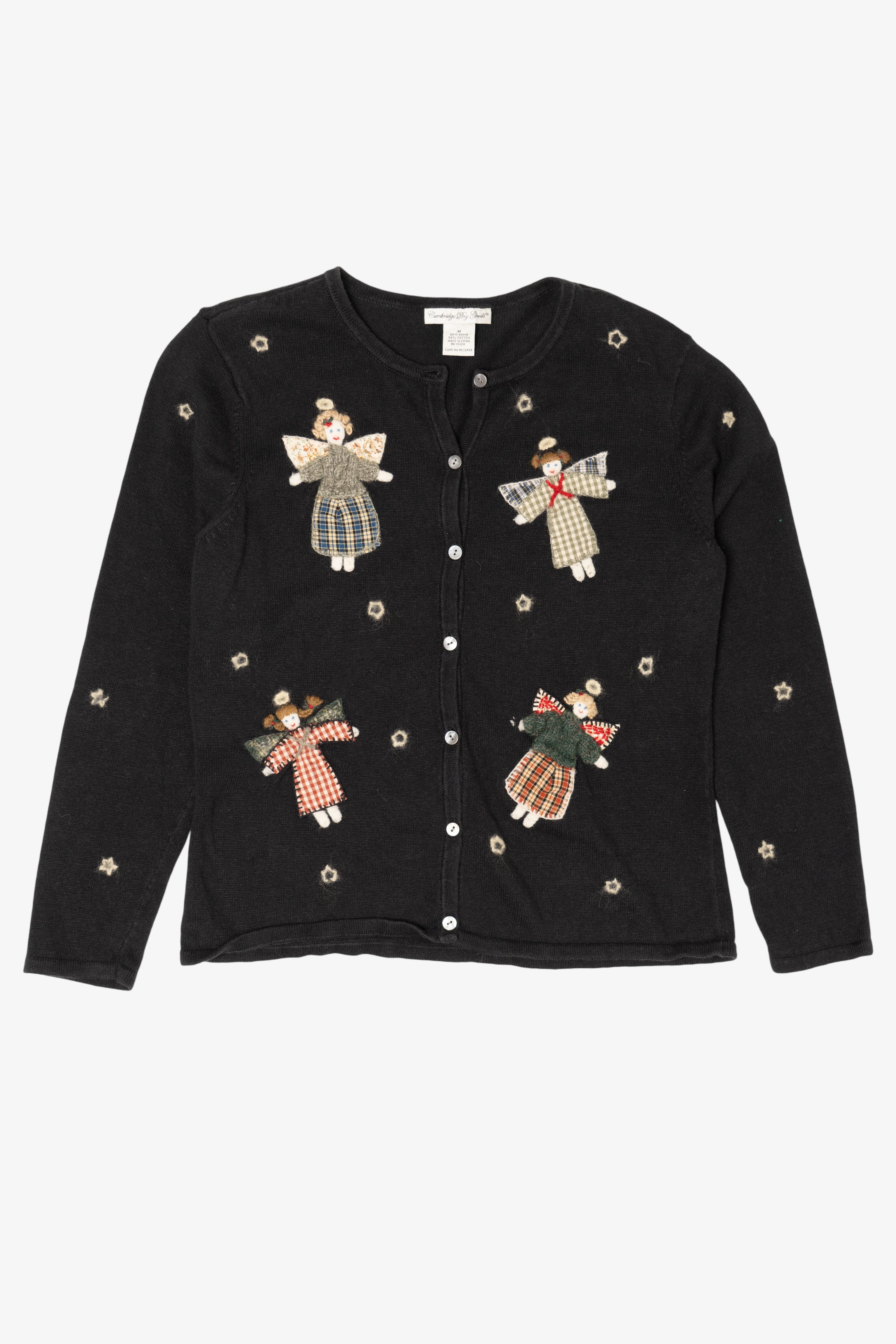 Vintage Black Cambridge Dry Goods Angels Ugly Christmas Cardigan (1990s)