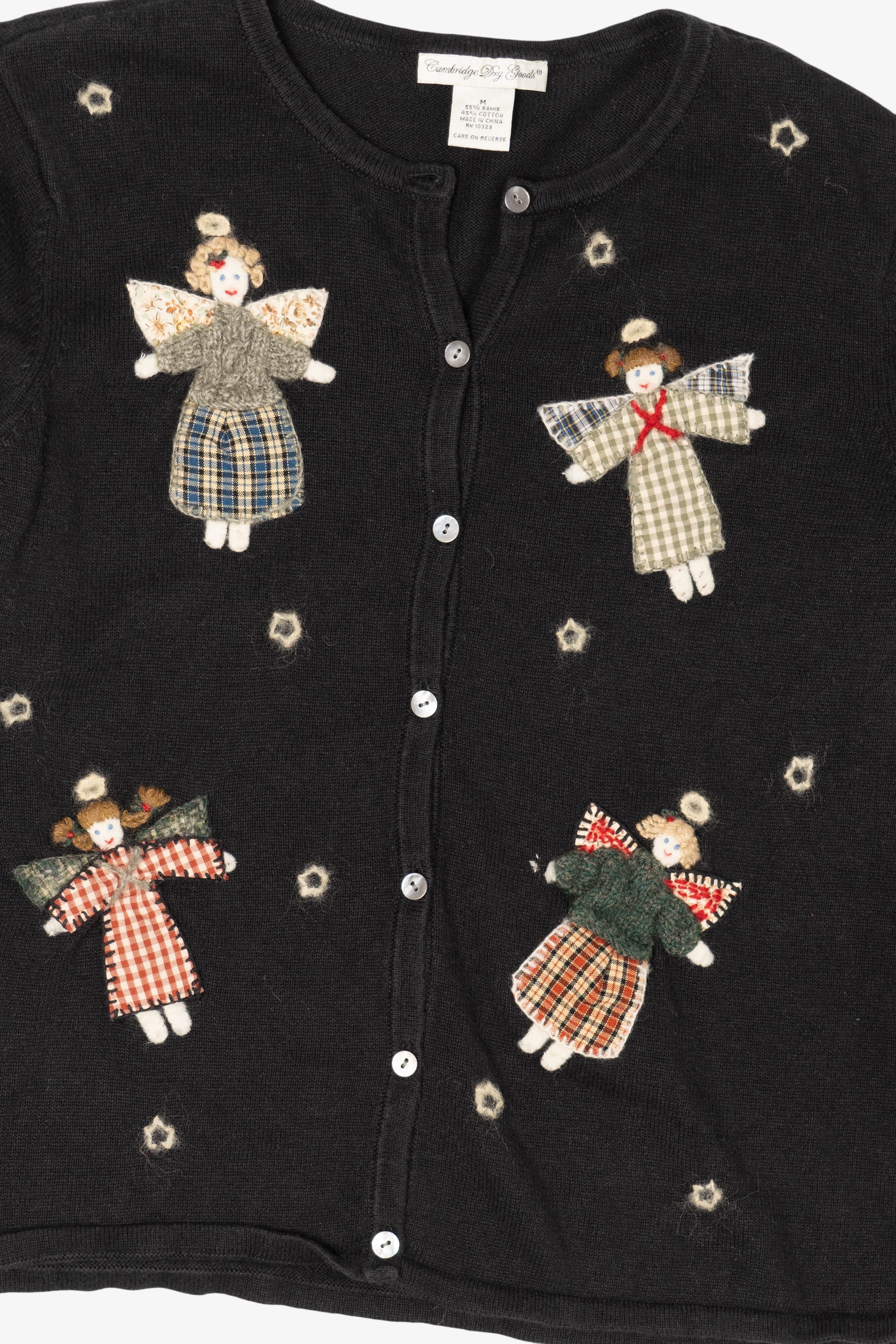 Vintage Black Cambridge Dry Goods Angels Ugly Christmas Cardigan (1990s)
