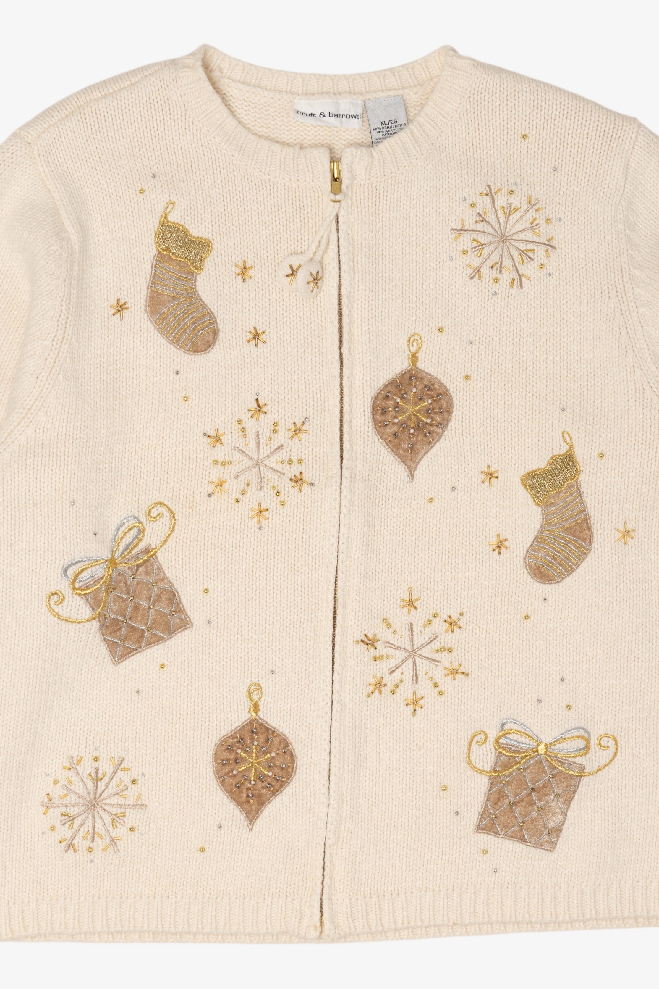 Vintage Ivory Croft & Barrow Stockings Ugly Christmas Cardigan (1990s)