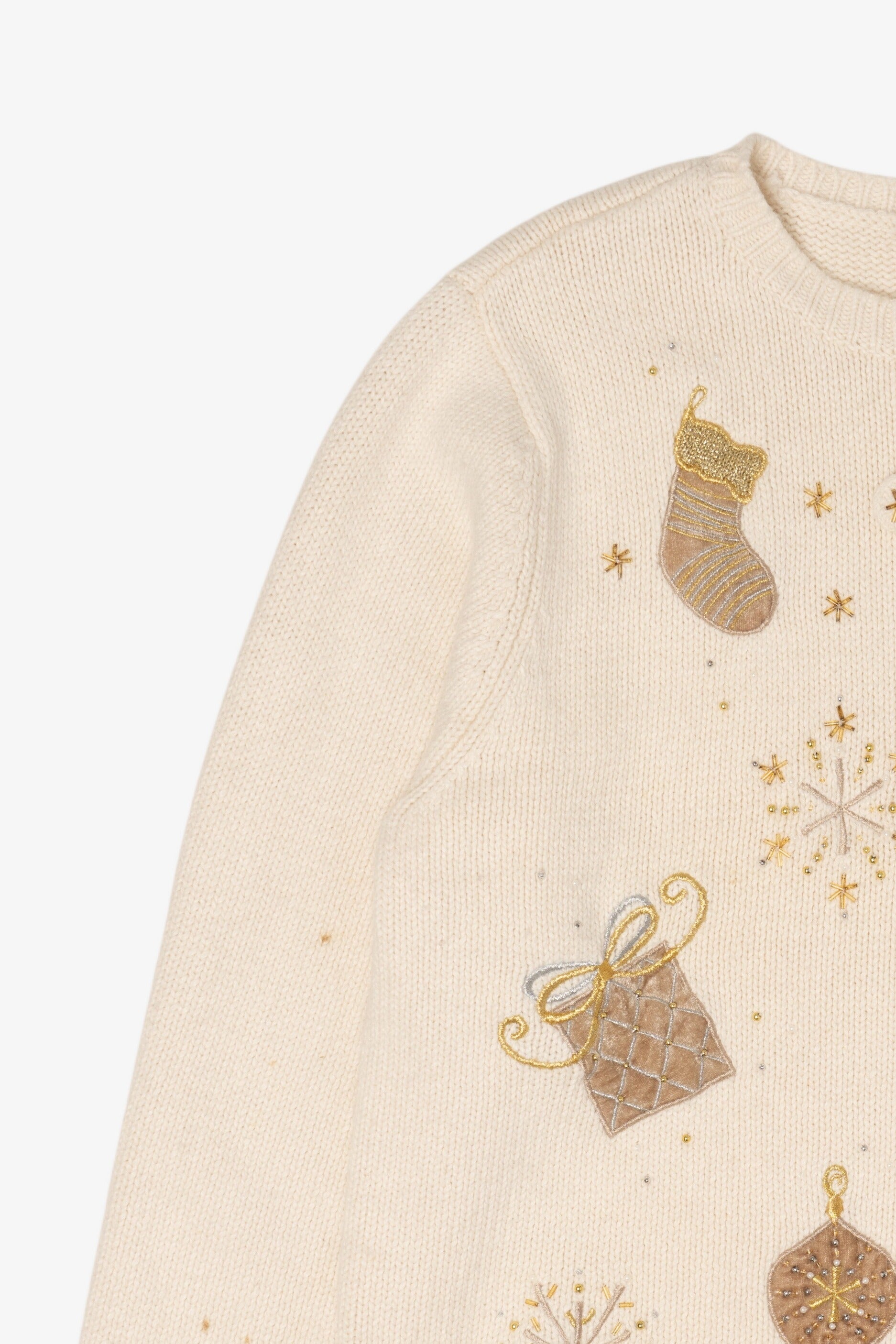 Vintage Ivory Croft & Barrow Stockings Ugly Christmas Cardigan (1990s)