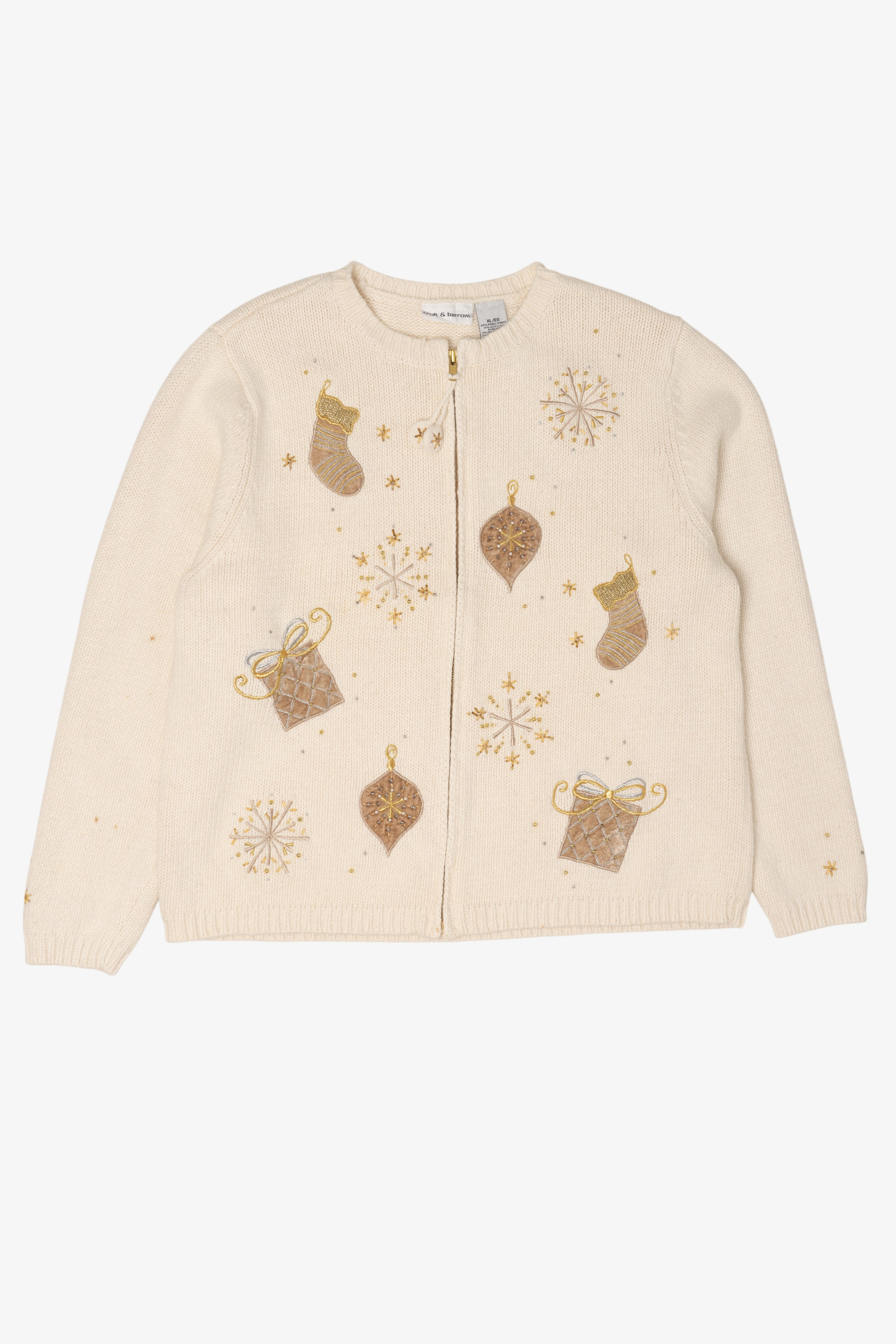 Vintage Ivory Croft & Barrow Stockings Ugly Christmas Cardigan (1990s)