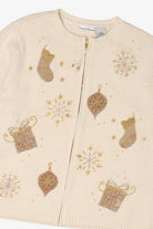 Vintage Ivory Croft & Barrow Stockings Ugly Christmas Cardigan (1990s)