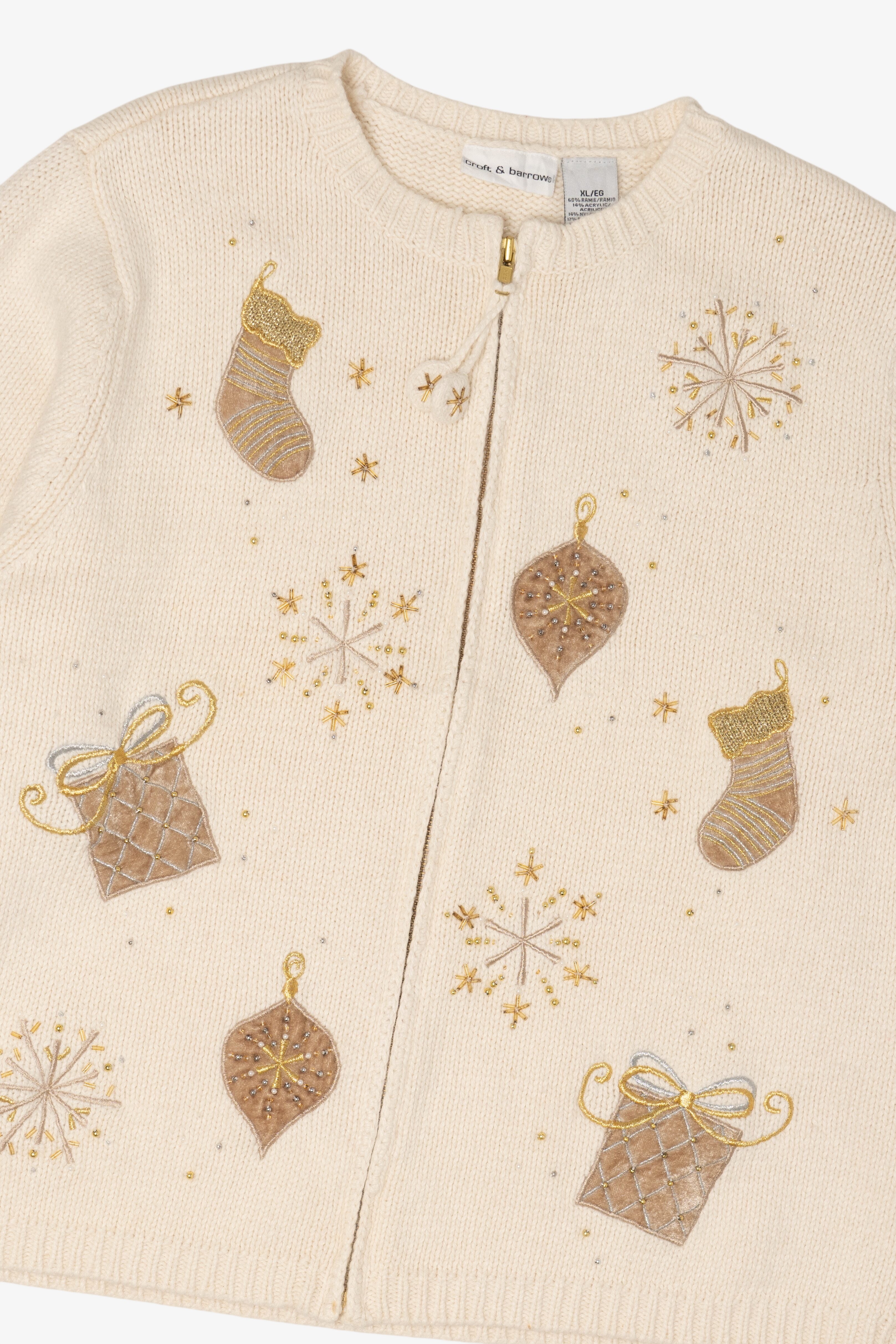 Vintage Ivory Croft & Barrow Stockings Ugly Christmas Cardigan (1990s)
