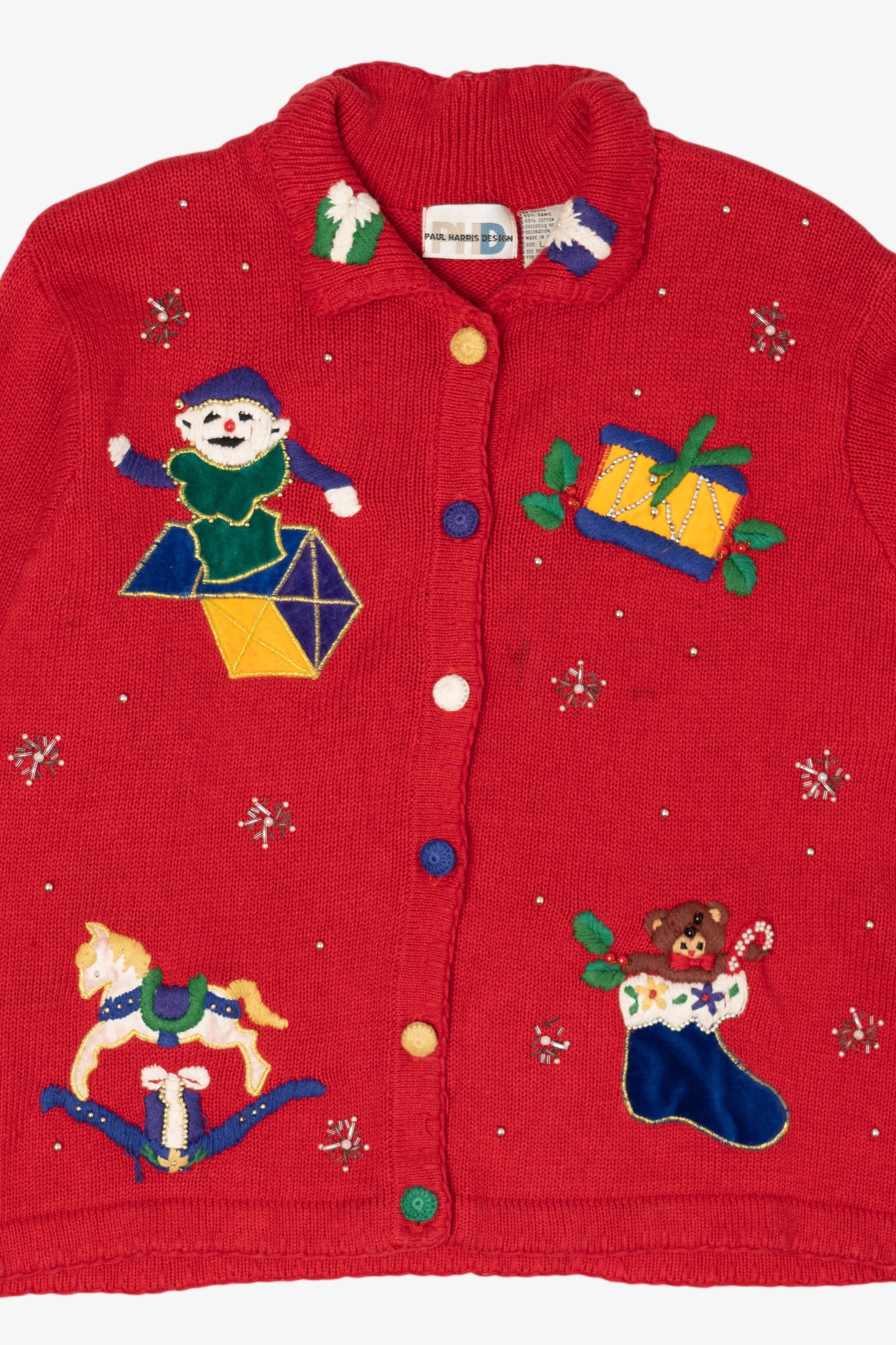 Vintage Red Paul Harris Design Presents Ugly Christmas Cardigan (1990s)