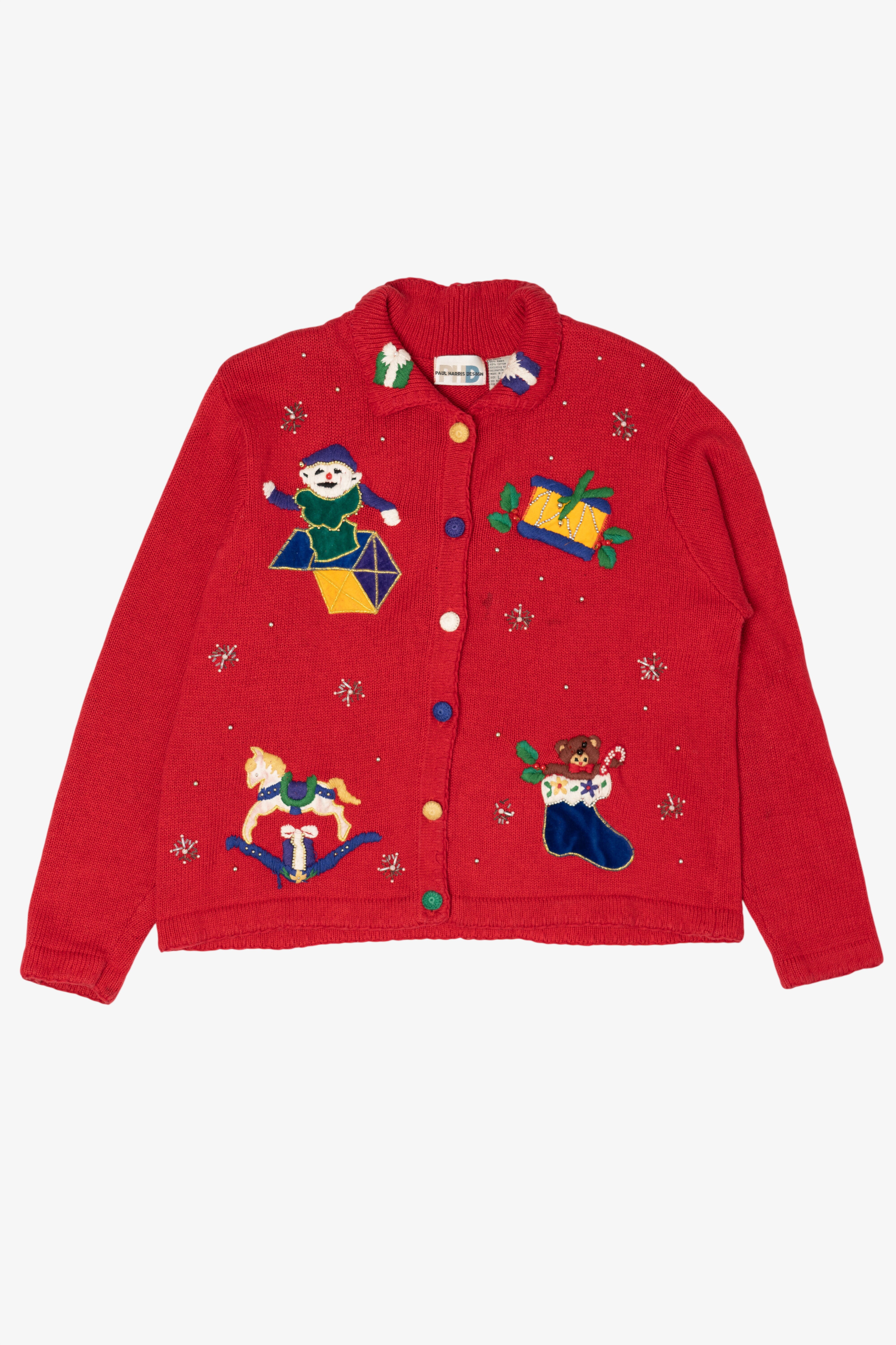 Vintage Red Paul Harris Design Presents Ugly Christmas Cardigan (1990s)