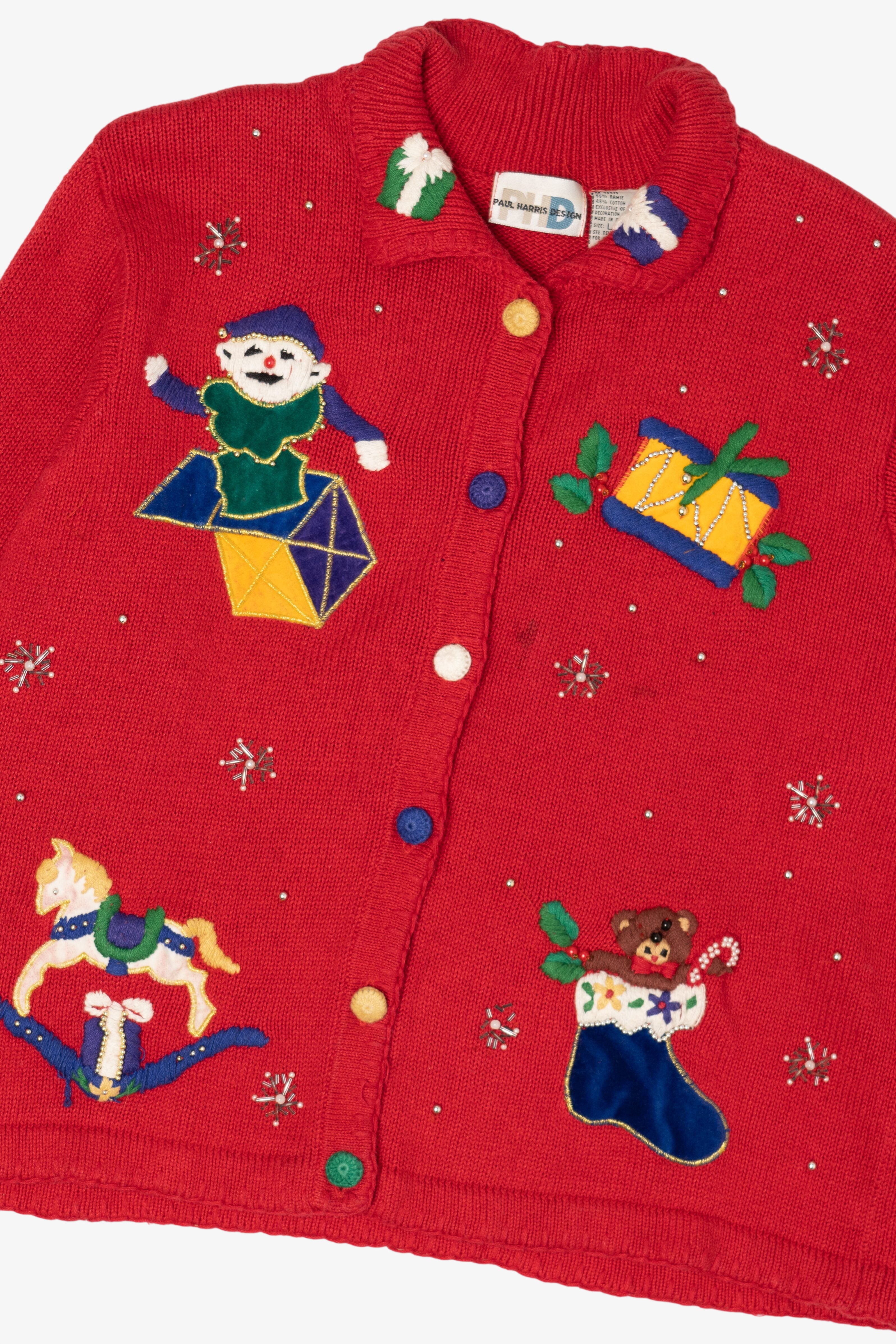 Vintage Red Paul Harris Design Presents Ugly Christmas Cardigan (1990s)