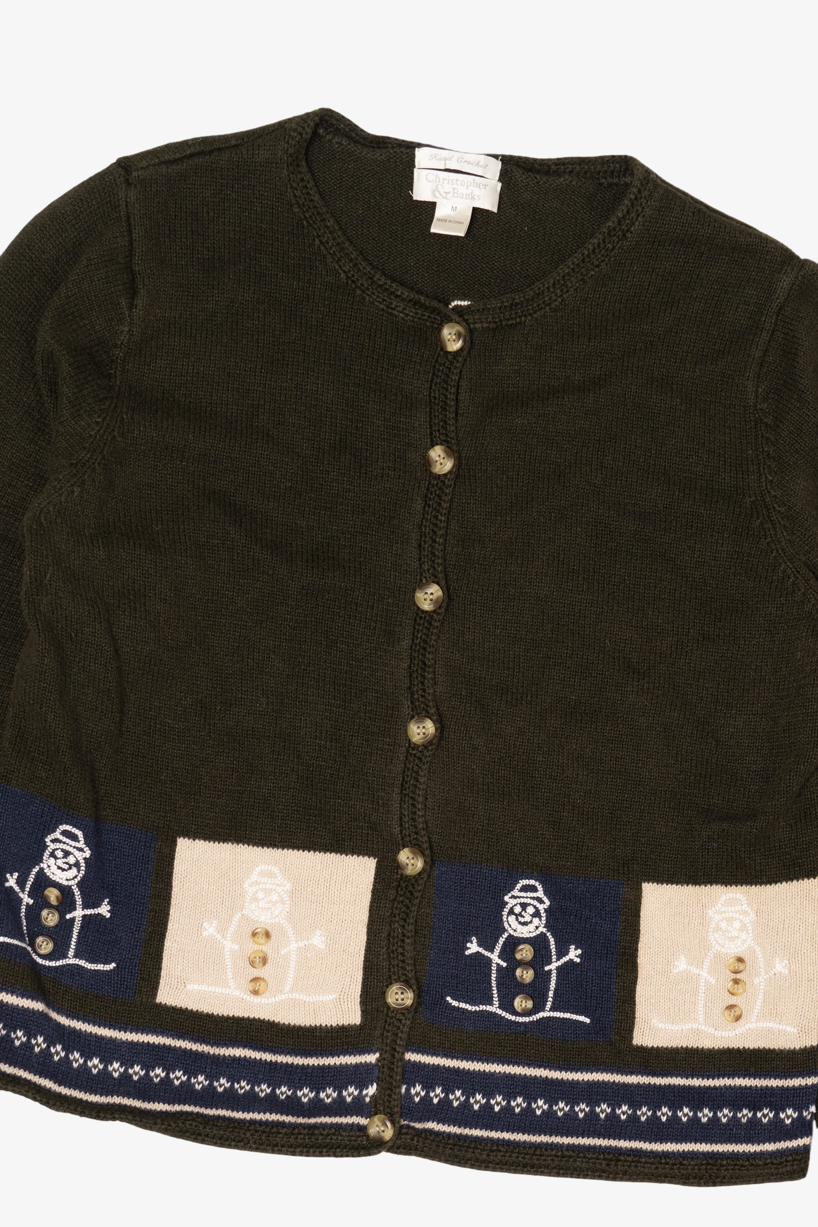 Vintage Hand Crocheted Christopher & Banks Snowmen Christmas Cardigan (2000s)