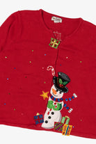Vintage Red Tiara Snowmen Ugly Christmas Cardigan (2000s)