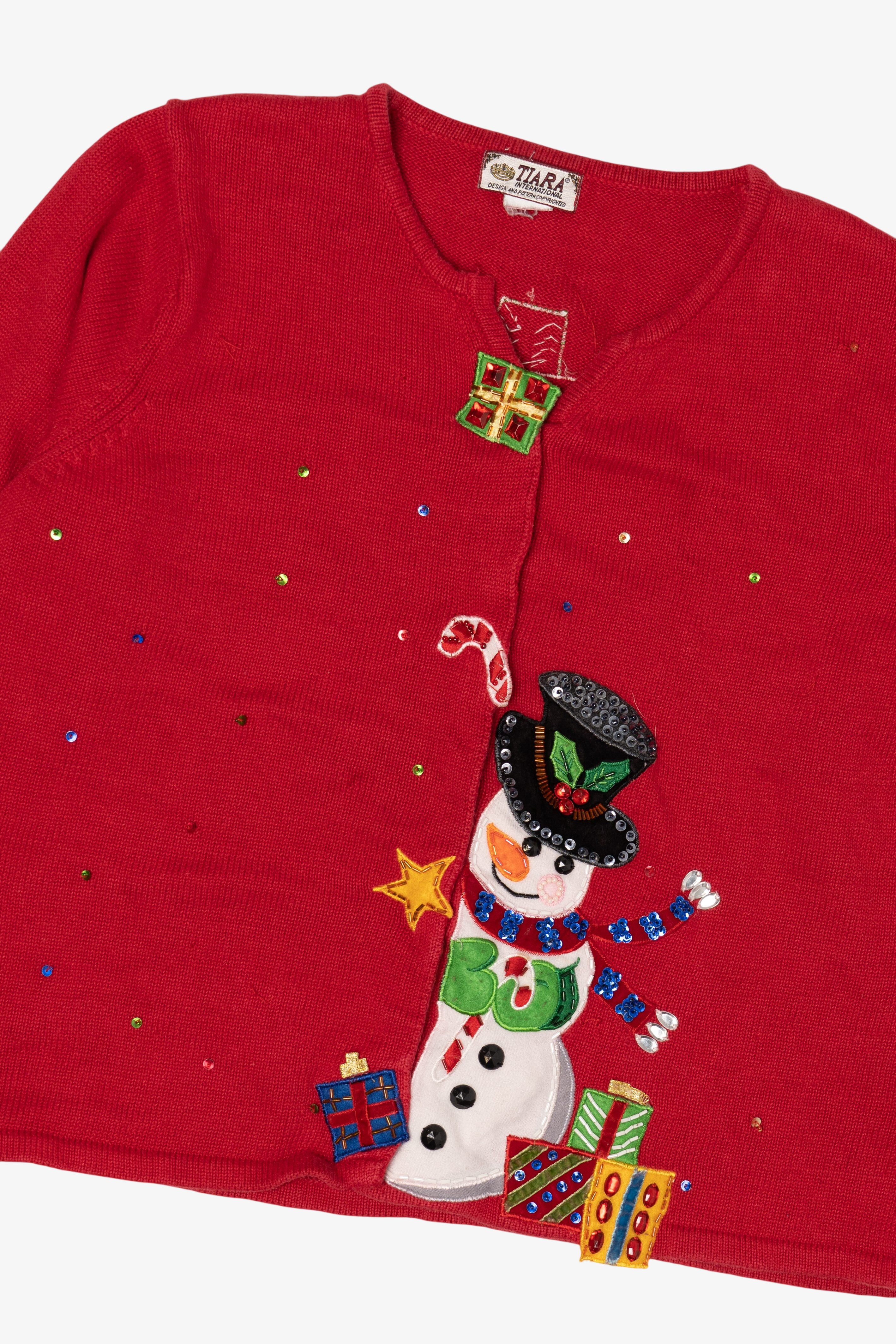 Vintage Red Tiara Snowmen Ugly Christmas Cardigan (2000s)