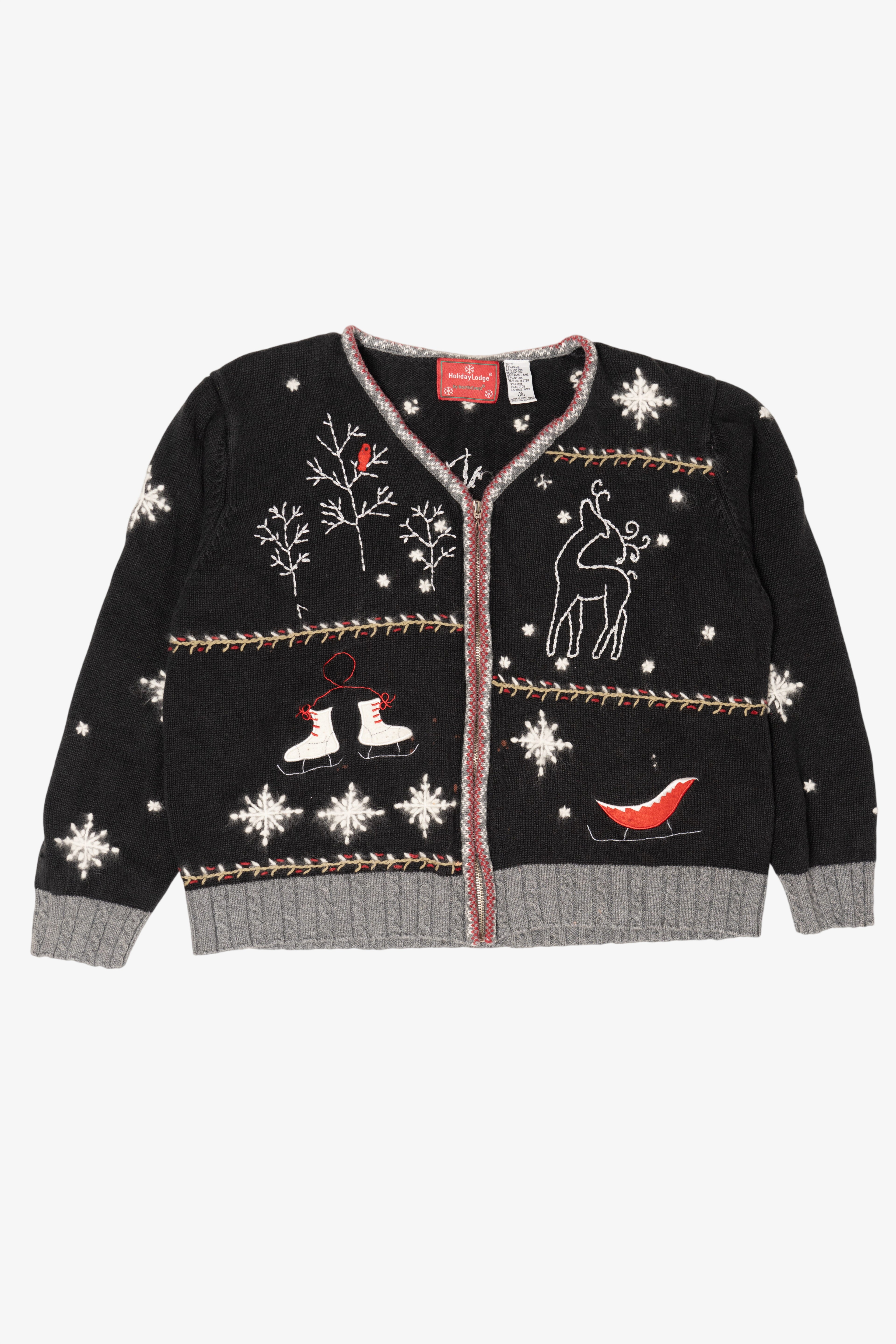 Black Holiday Lodge Ugly Christmas Cardigan (2010s)