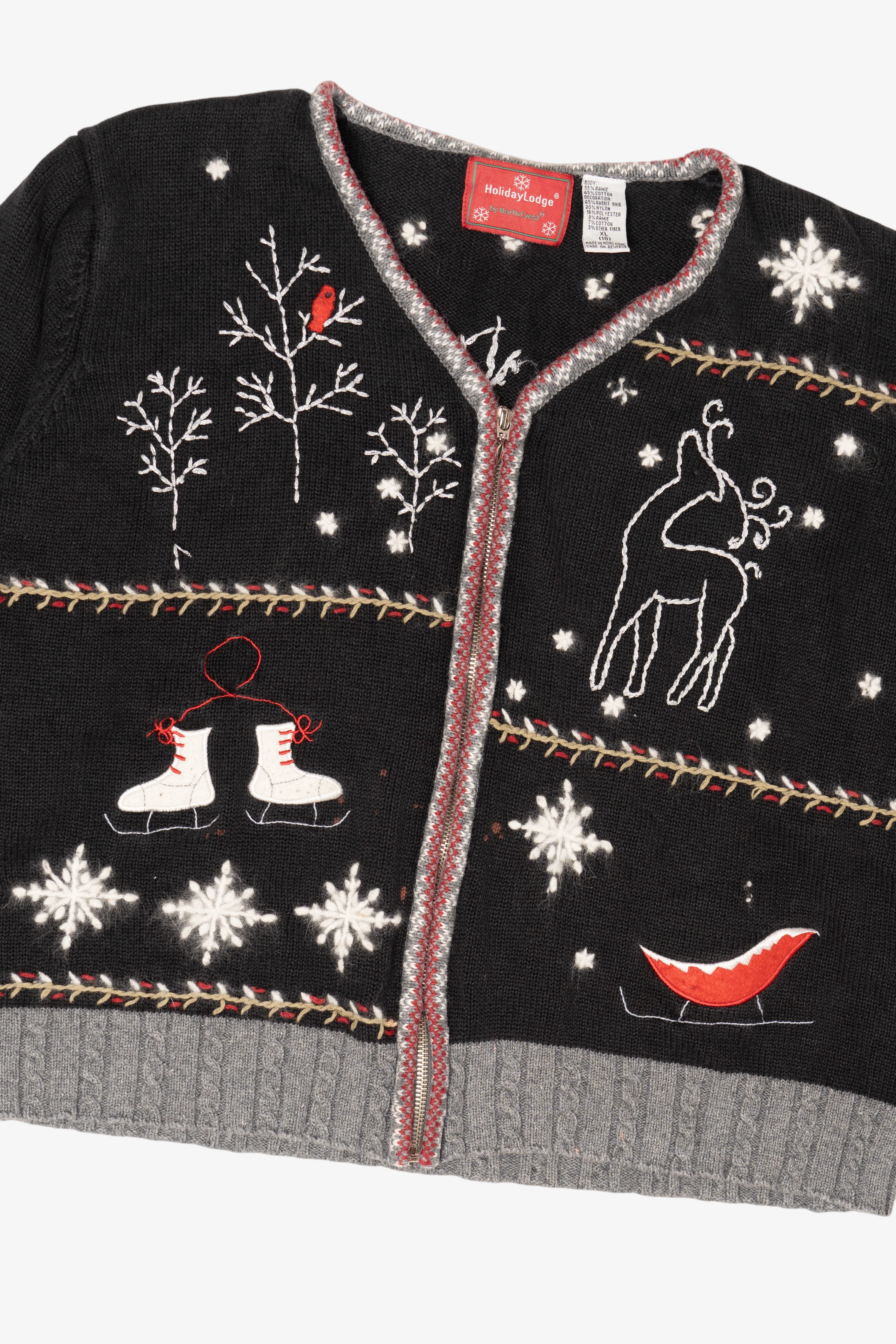 Black Holiday Lodge Ugly Christmas Cardigan (2010s)