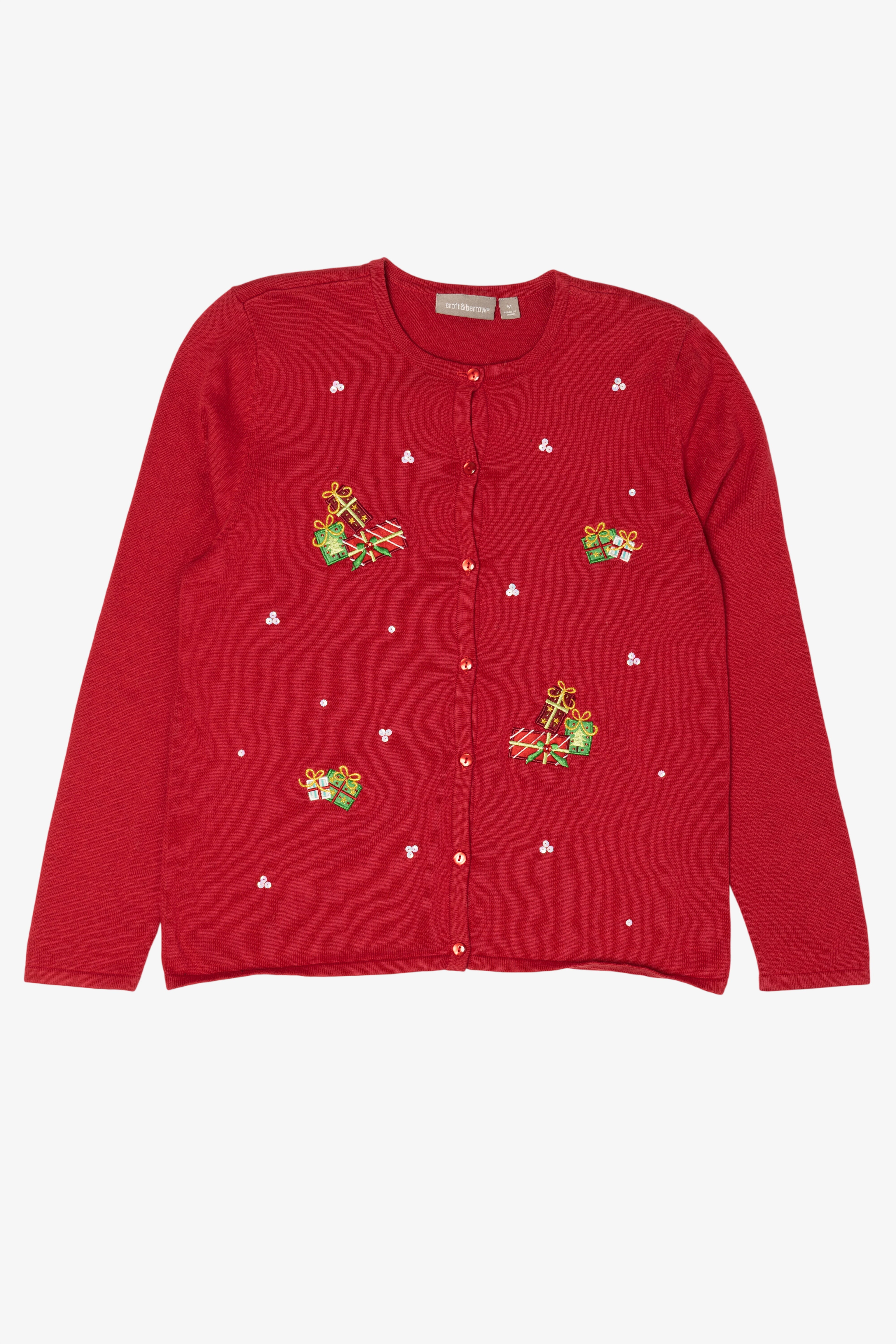 Vintage Red Lightweight Croft & Barrow Presents Ugly Christmas Cardigan (2000s)
