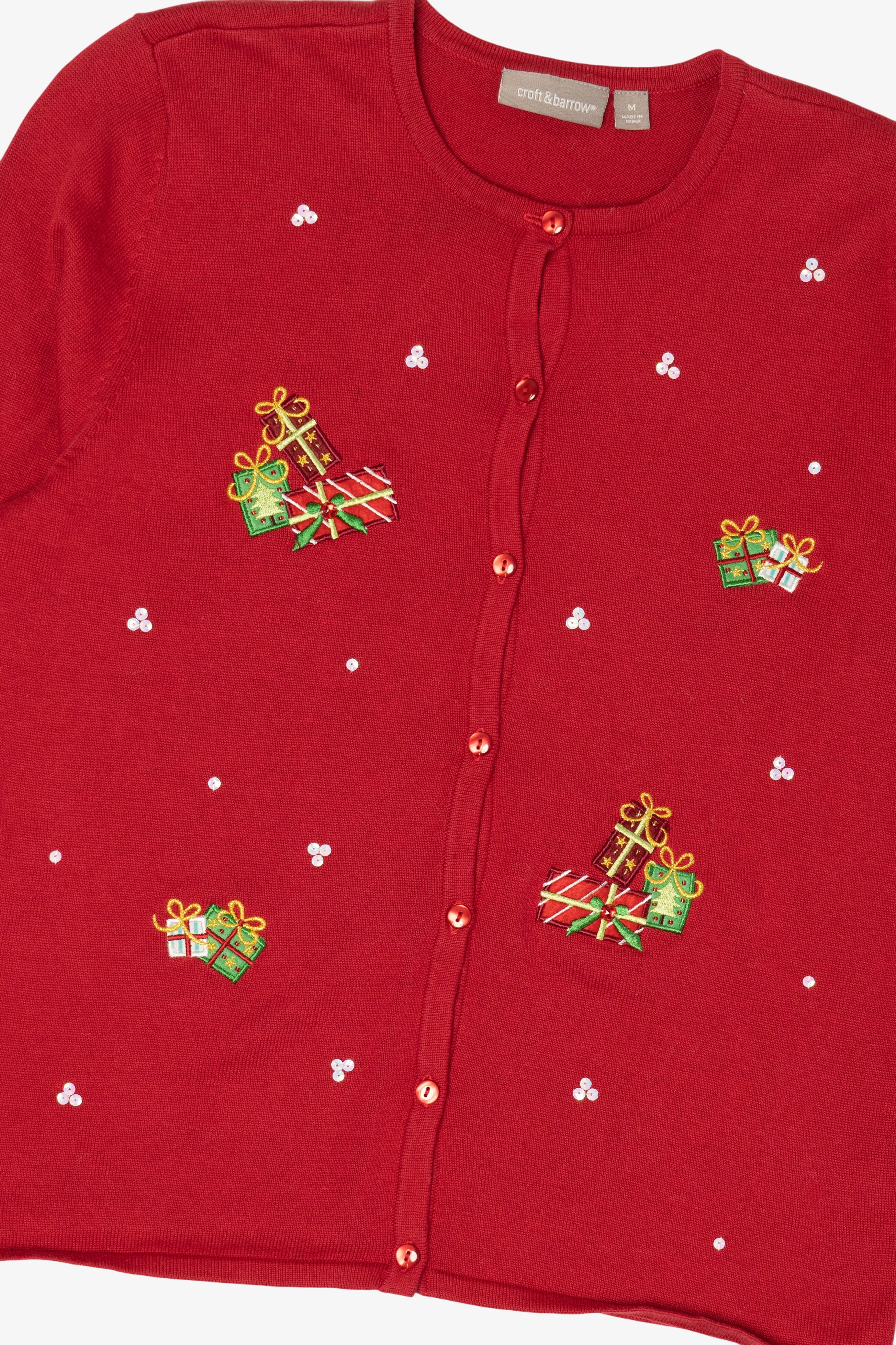 Vintage Red Lightweight Croft & Barrow Presents Ugly Christmas Cardigan (2000s)